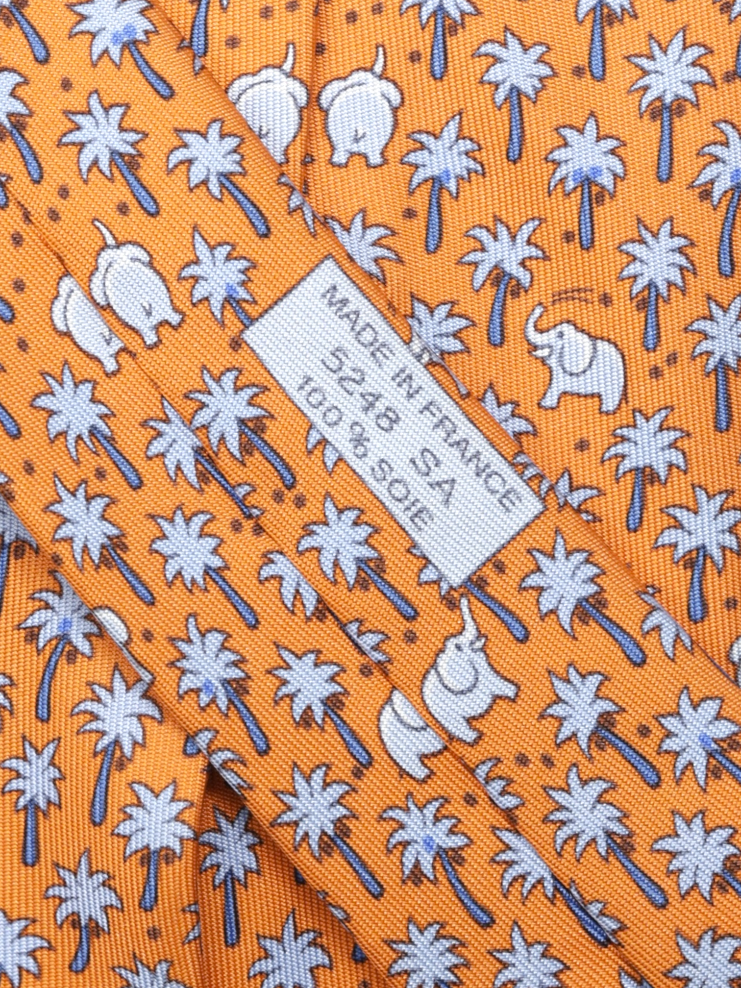 Hermès Orange & Steel Blue Elephants-Pattern Tie