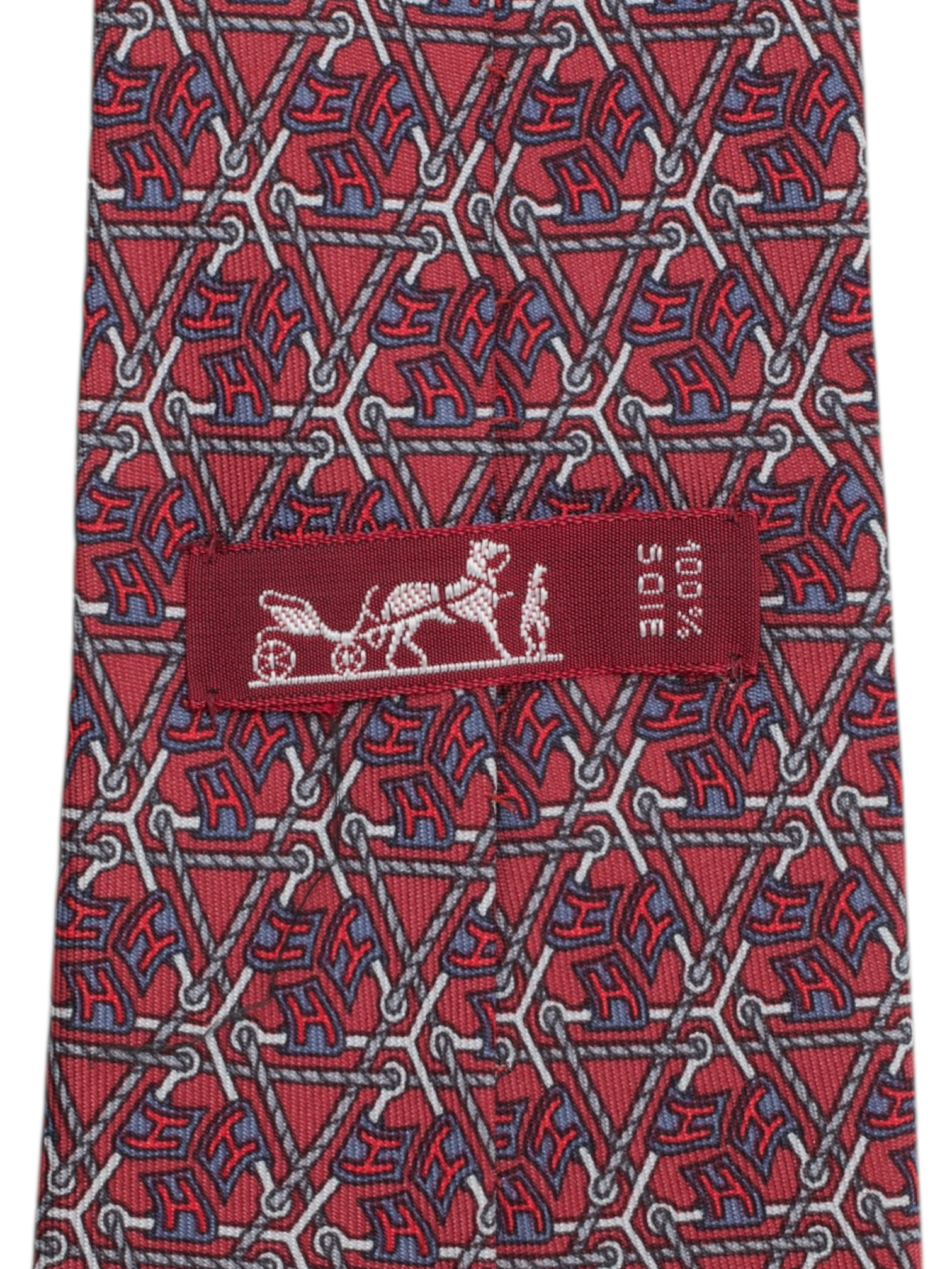 Hermès Blue & Red Silk "H" Chain Pattern Tie