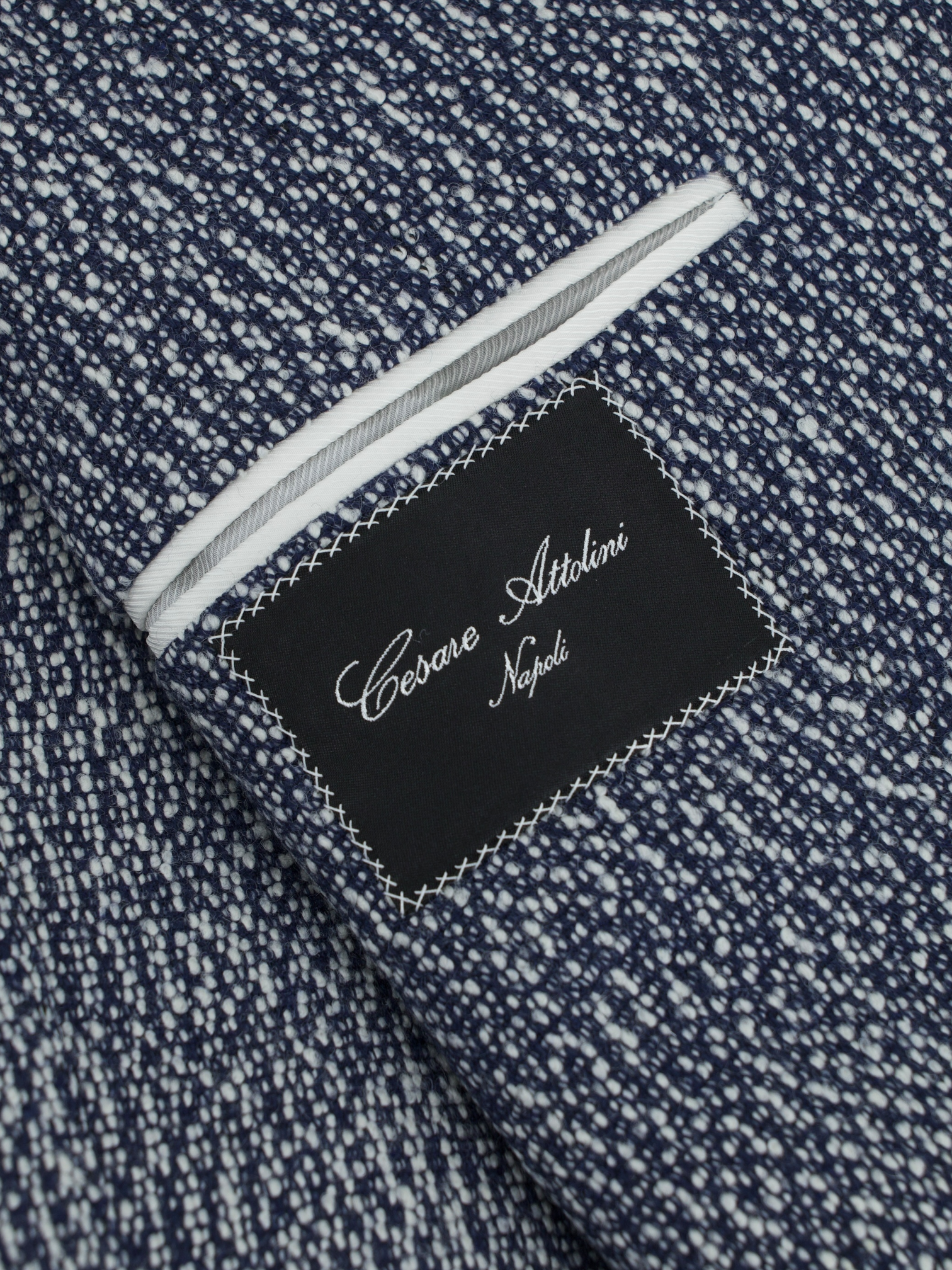 Cesare Attolini Dark Blue & White Wool-Stretch Bouclé Jacket