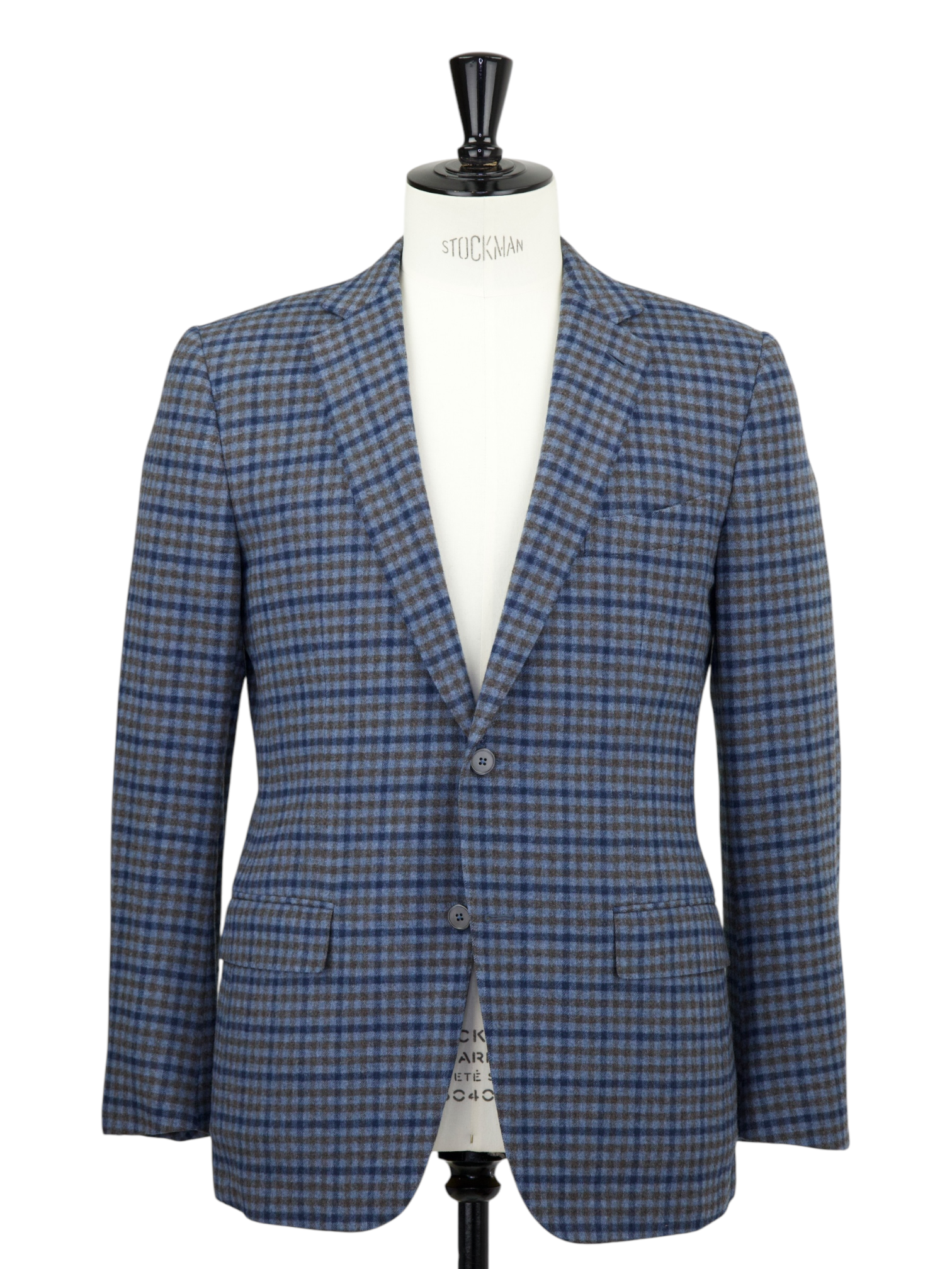 Ermenegildo Zegna Steel Blue & Dark Taupe Trofeo Wool & Cashmere Gingham Check Jacket