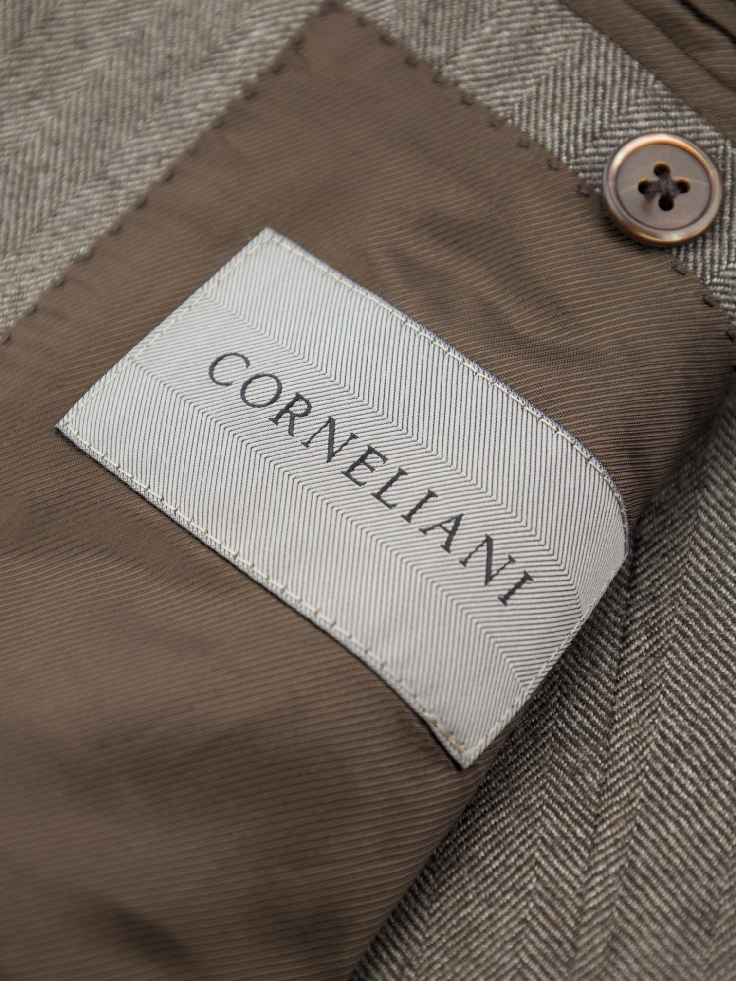 Corneliani Light Brown Wool & Cashmere Herringbone Jacket