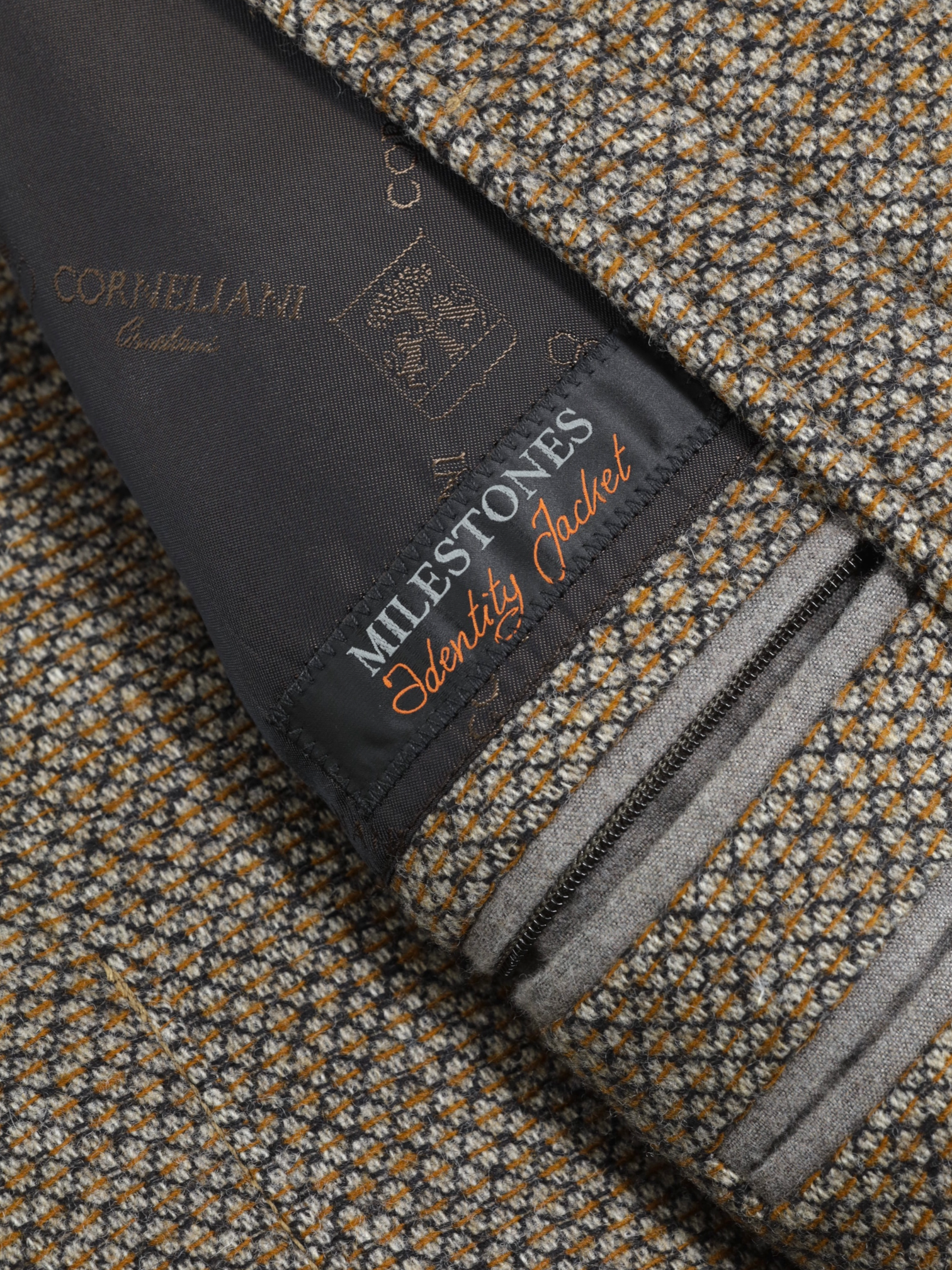 Corneliani ID Brown & Orange Wool & Cashmere Bicolor Micro-Pattern Vespa Jacket