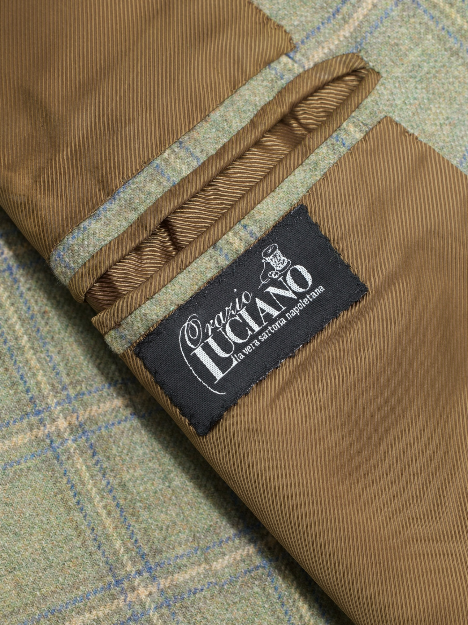 Orazio Luciano Sage Green & Light Blue Brushed-Wool Windowpane Jacket