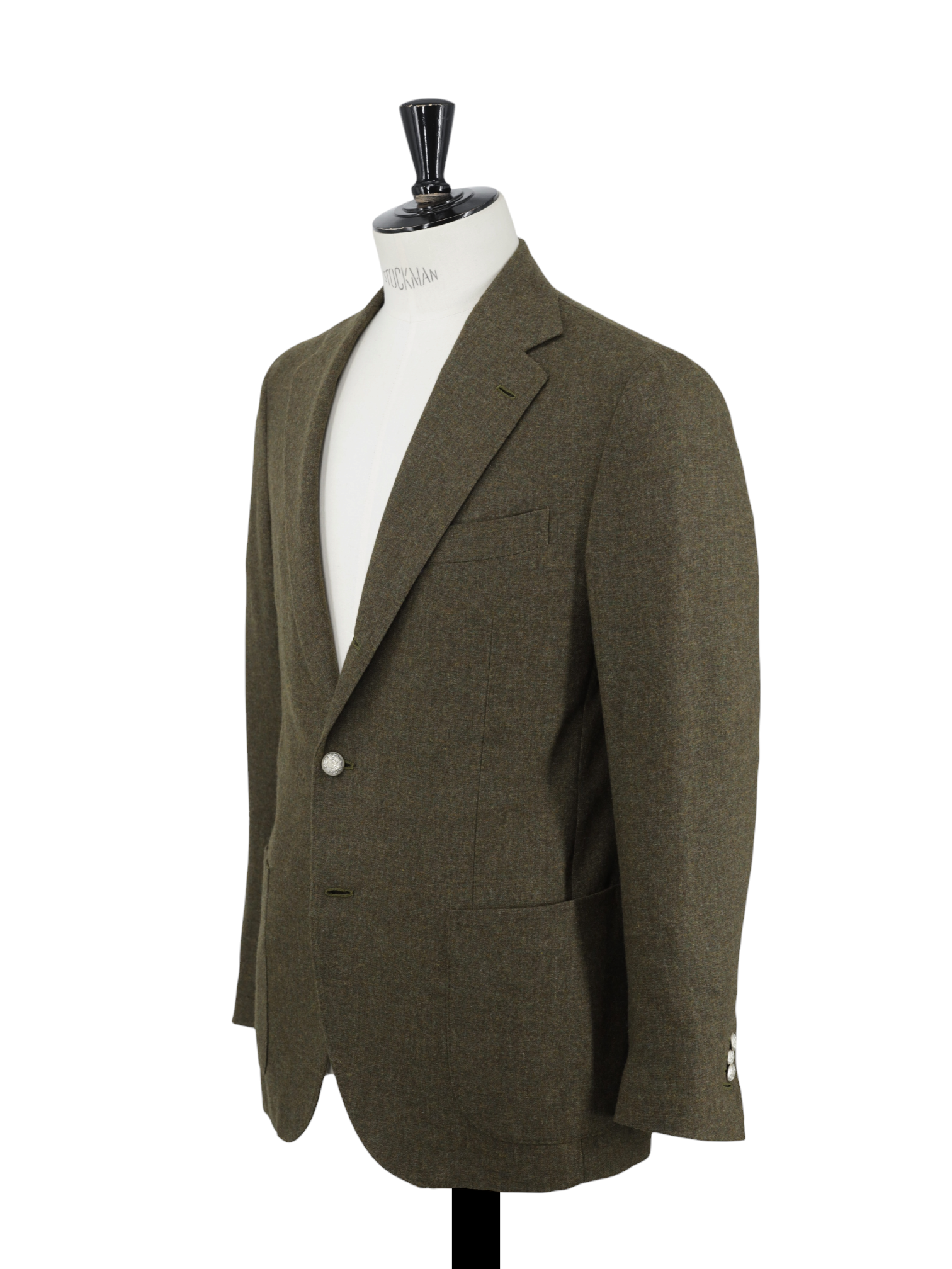 De Petrillo Moss Green Wool & Cashmere Tweed-Look Jacket
