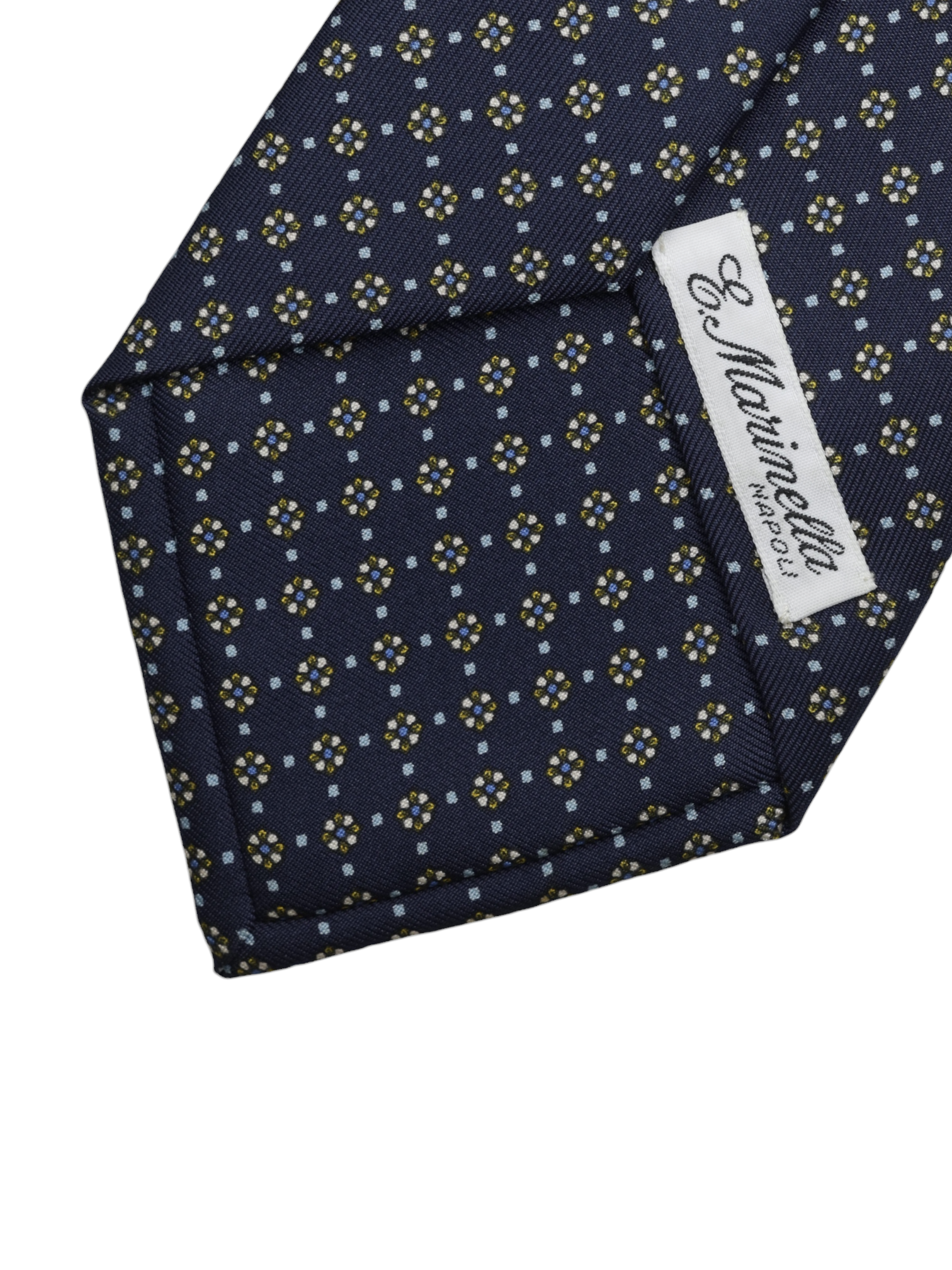 E.Marinella Navy & Yellow Silk Geometric-Floral Pattern Tie