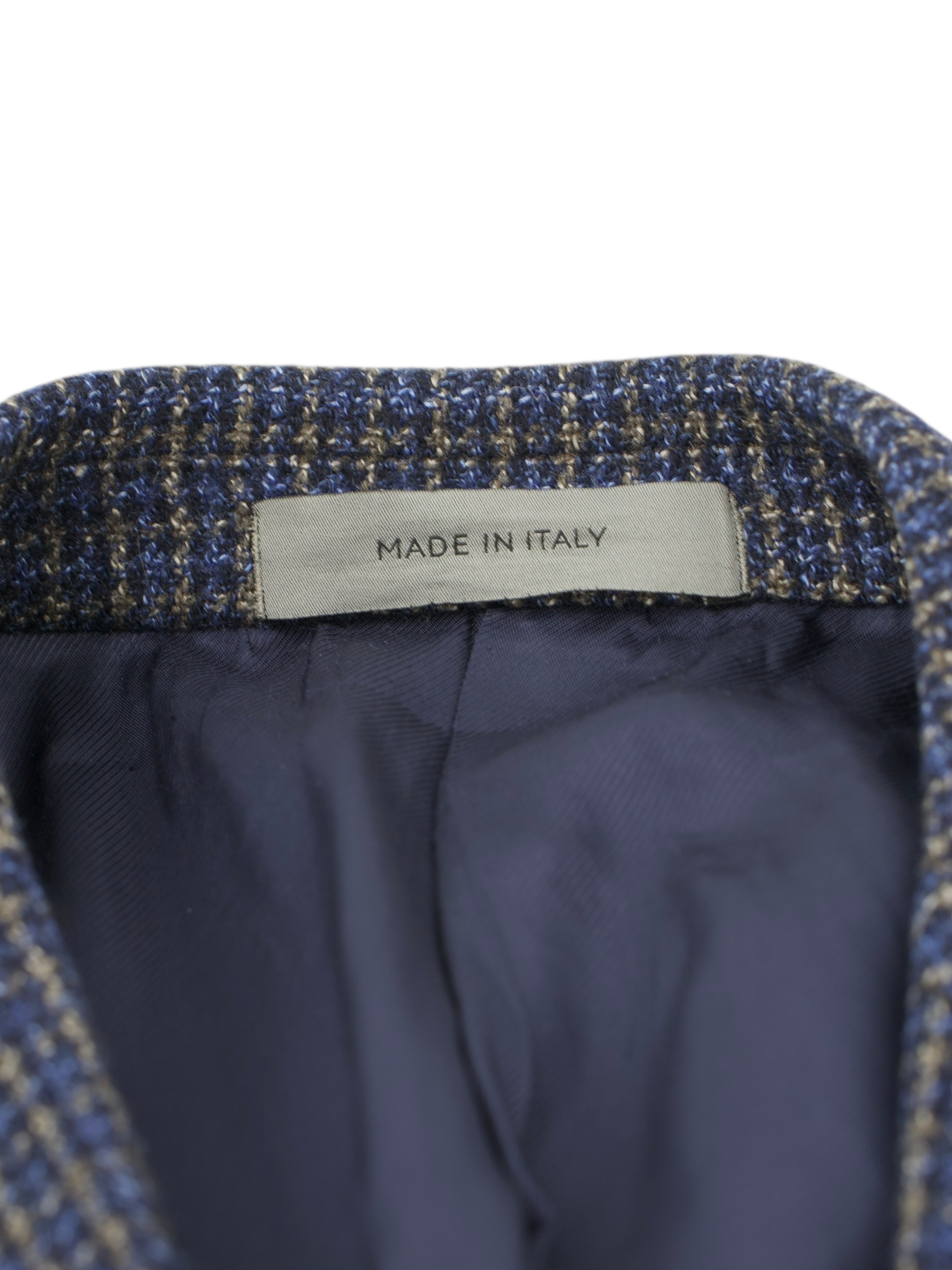 Corneliani Dark Blue & Light Brown Wool, Silk & Linen Check Jacket