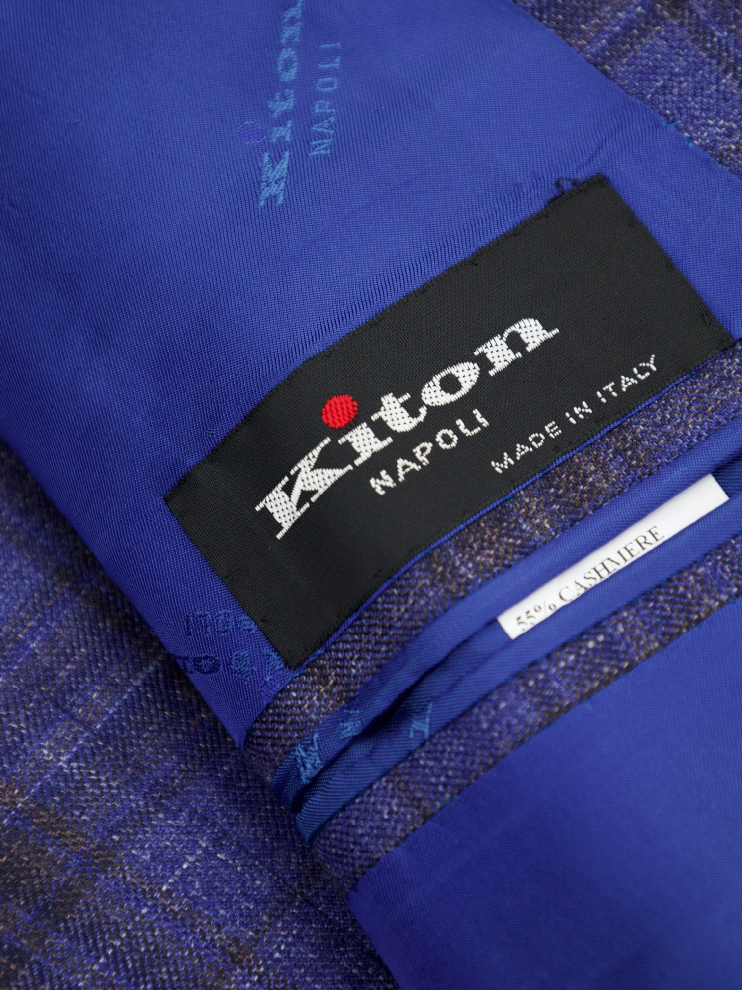 Kiton Denim Blue & Dark Brown Cashmere, Silk & Linen Glenplaid "Lasa" Jacket