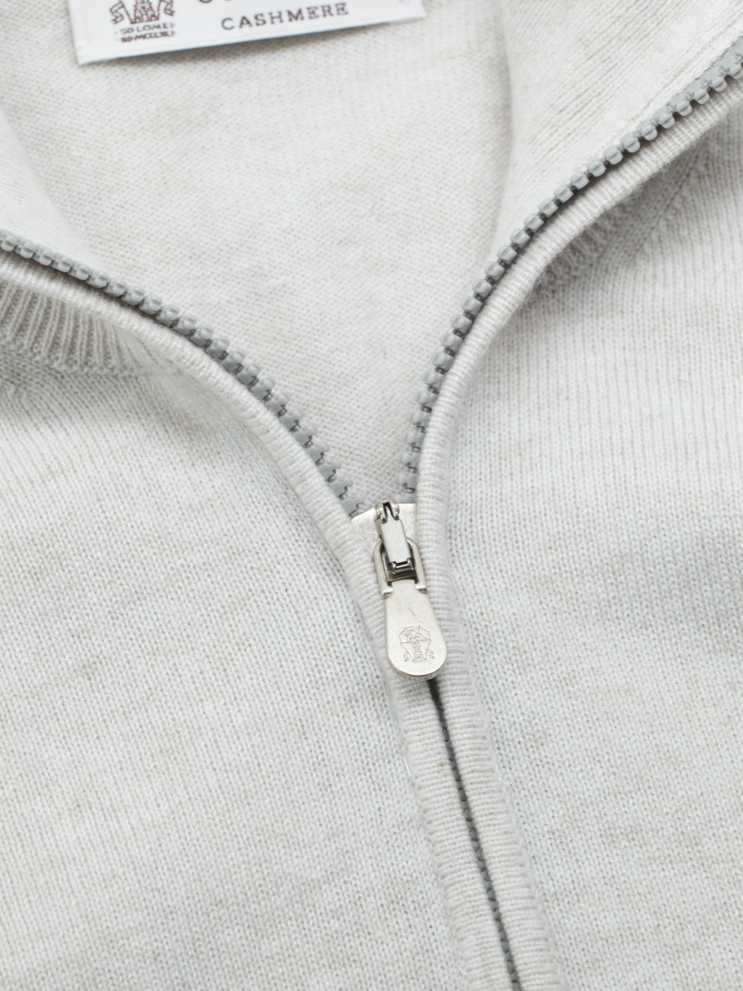 Brunello Cucinelli Light Grey Cashmere Half-Zip Sweater