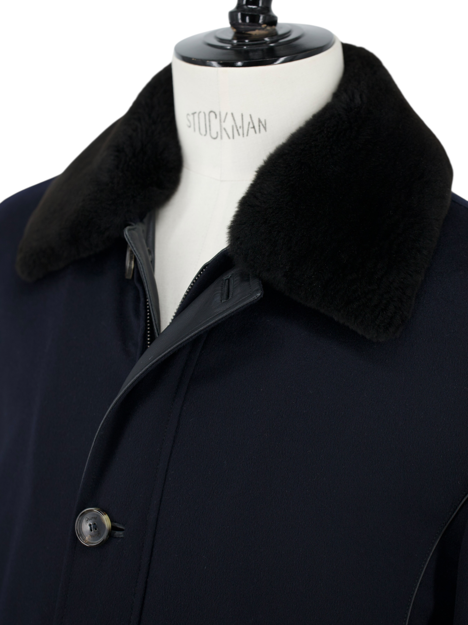Brioni Navy Pure Cashmere Castorino-Fur Collar Coat