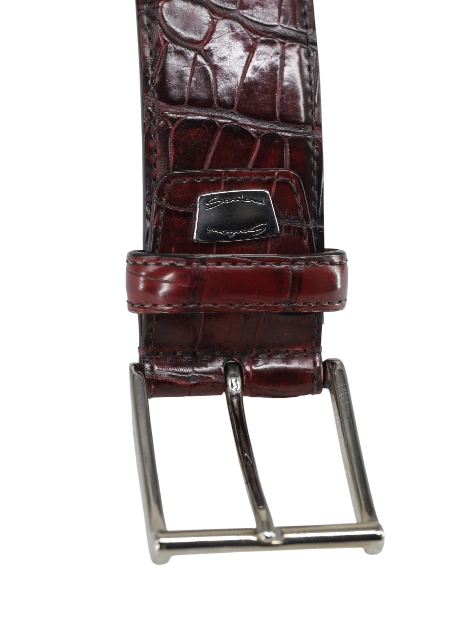 Santoni Burgundy Mississippi-Alligator Double Monk + Belt