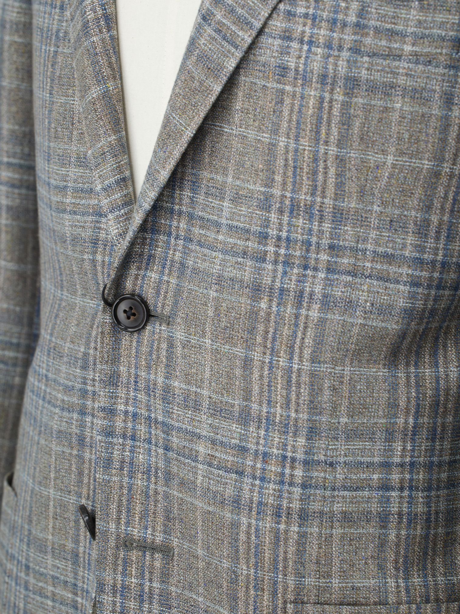 Corneliani Taupe & Denim Blue Silk & Wool Checkered "Gate" Jacket