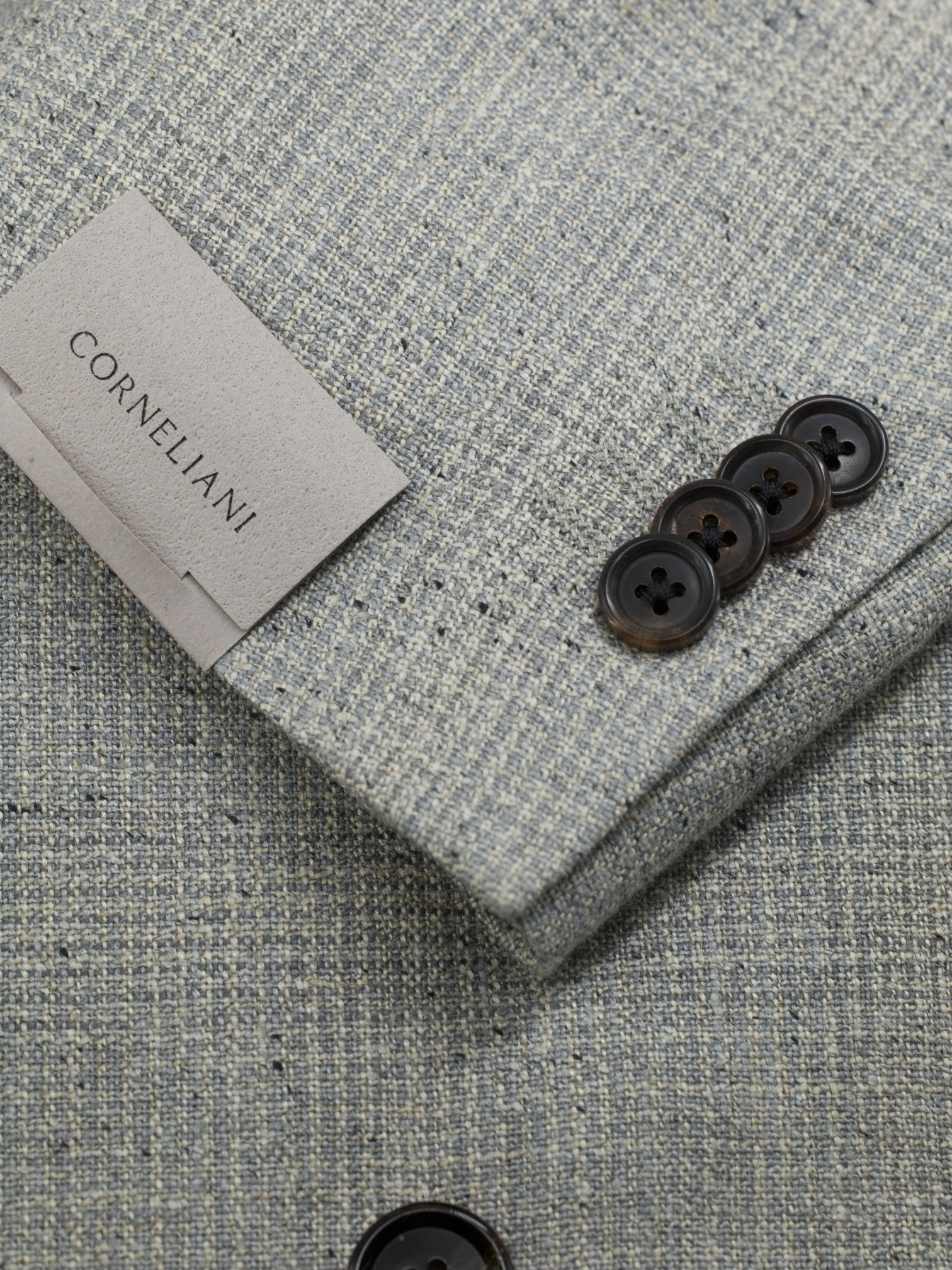 Corneliani Marlbled Greige Double-Breasted Silk, Linen & Wool Jacket