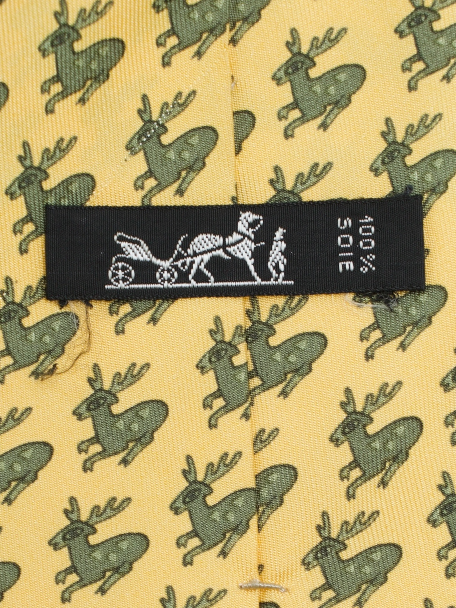 Hermès Butter Yellow Silk Moose Pattern Tie
