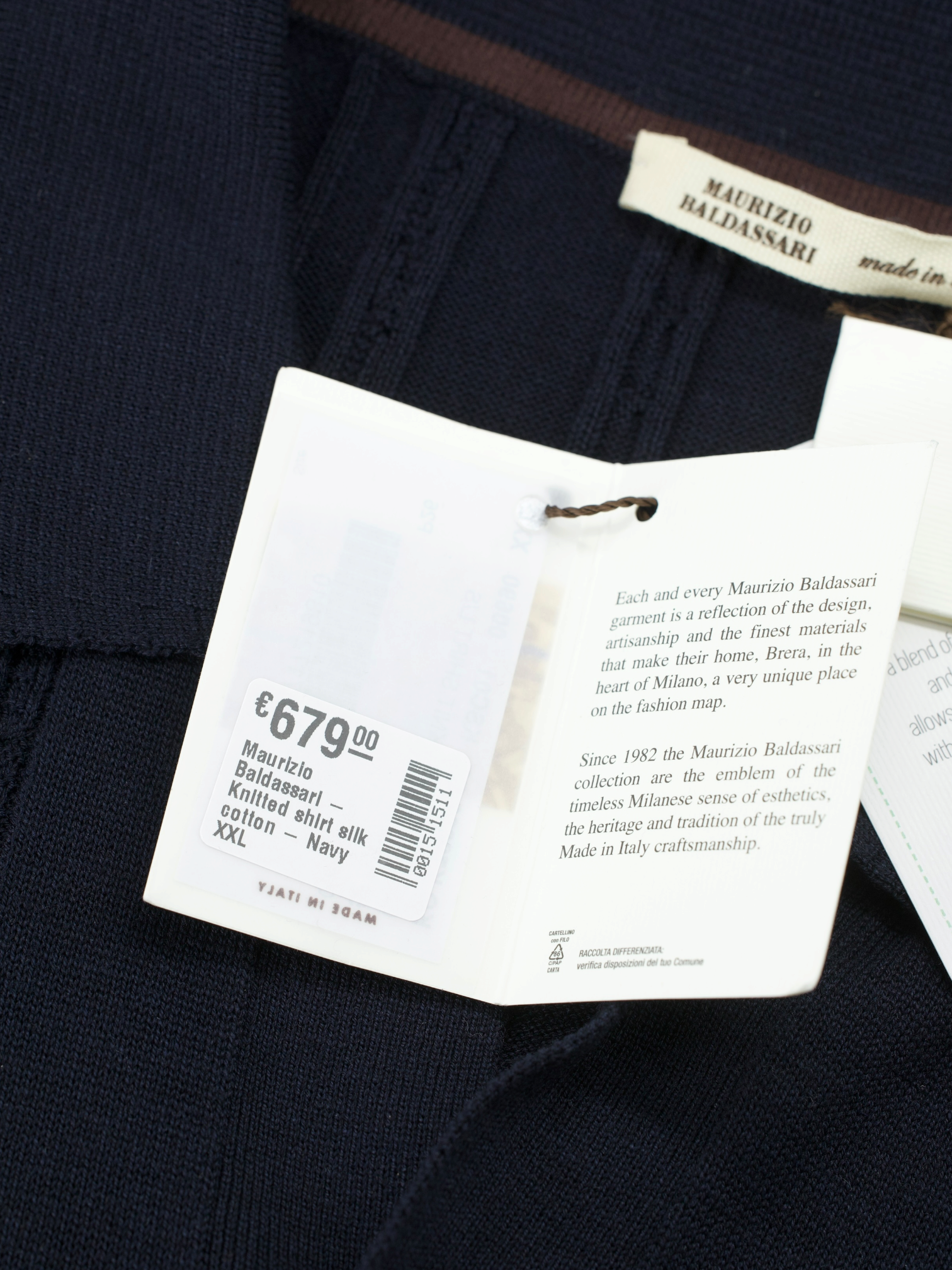 Maurizio Baldassari Navy Silk & Cotton Cable-Knitted Cardigan Shirt
