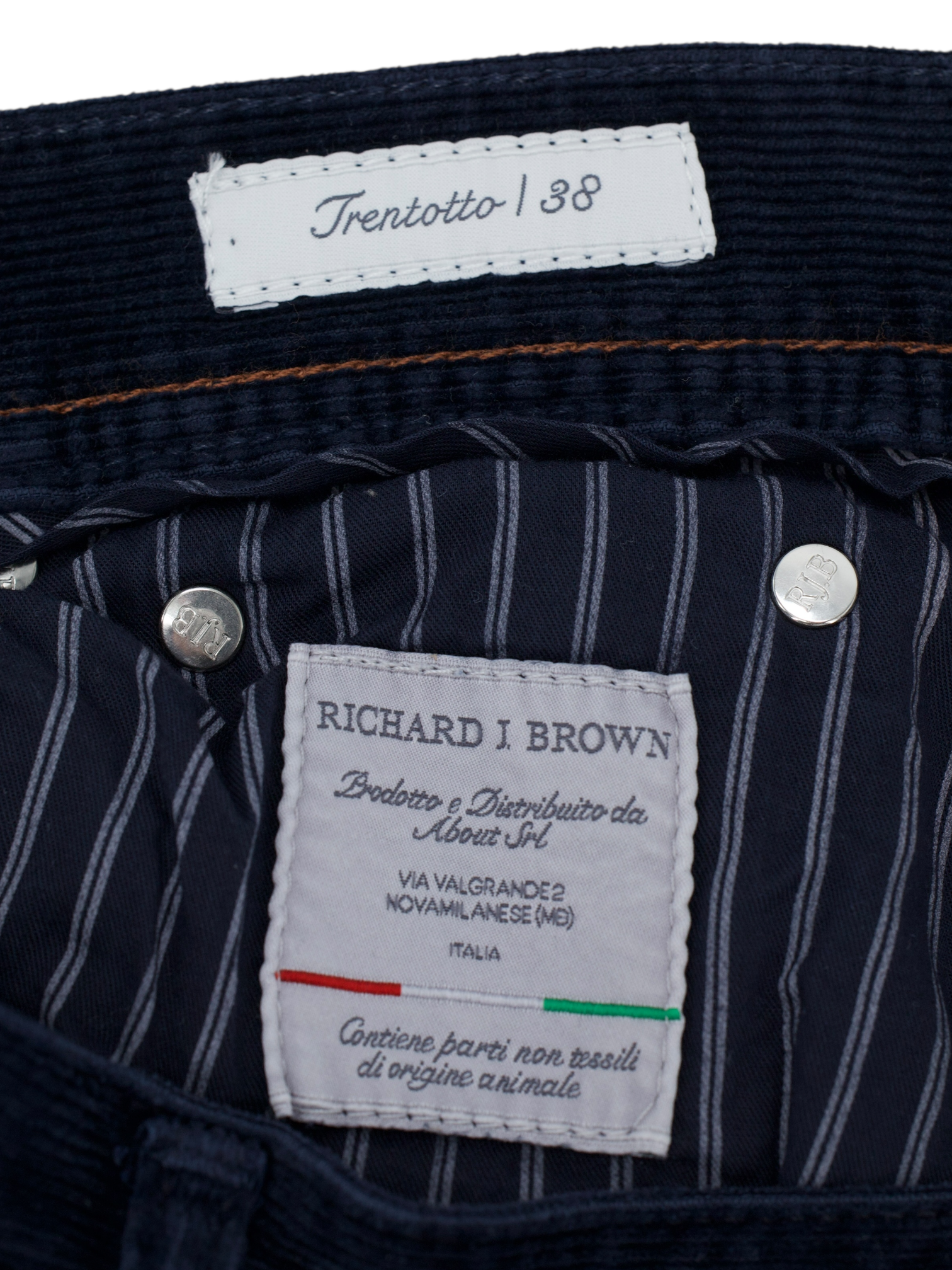 Richard J. Brown Dark Blue Cotton & Cashmere Corduroy Tokyo Chino