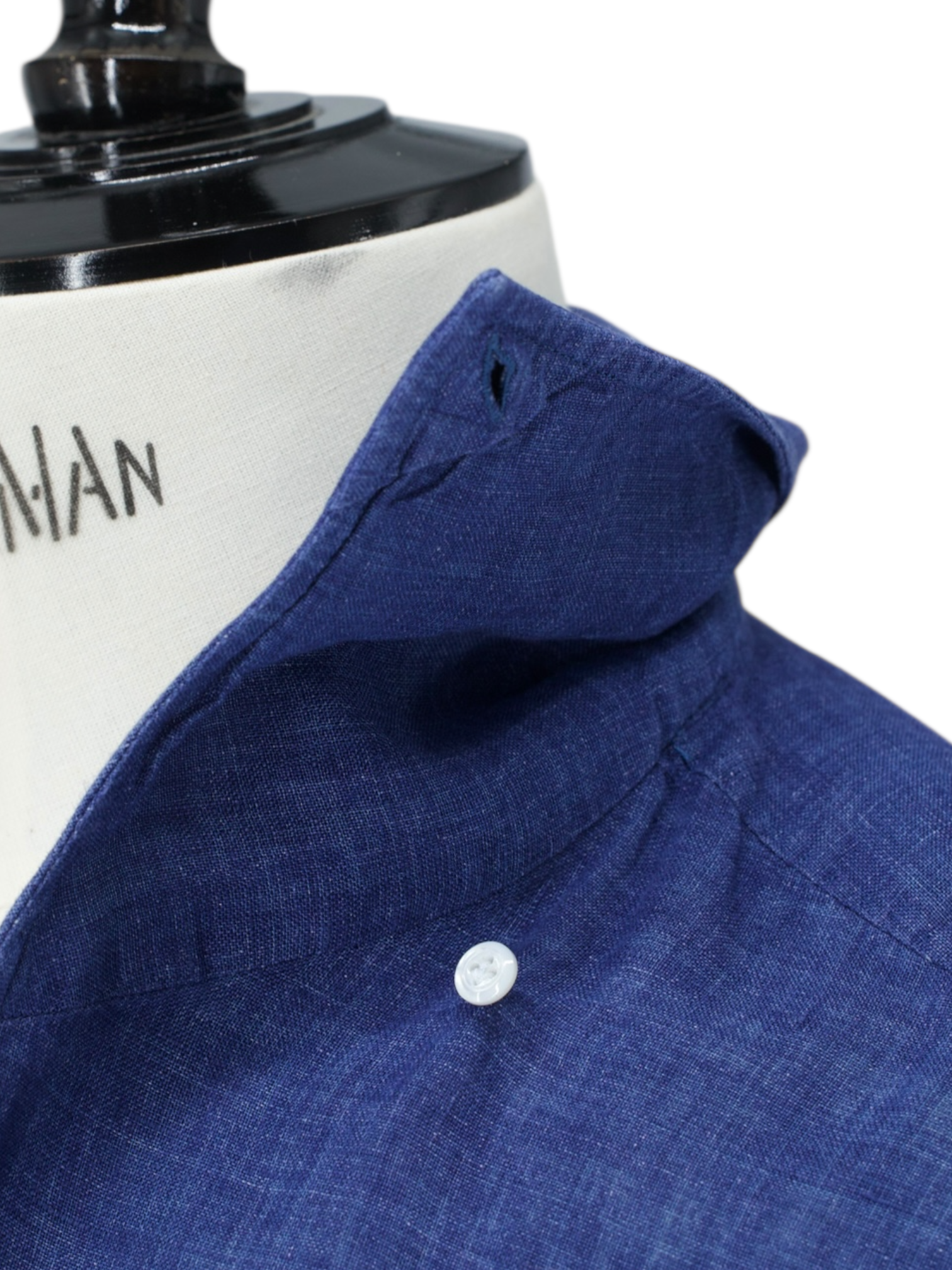 Finamore Denim Blue Pure-Linen One-Piece Collar Summer Shirt