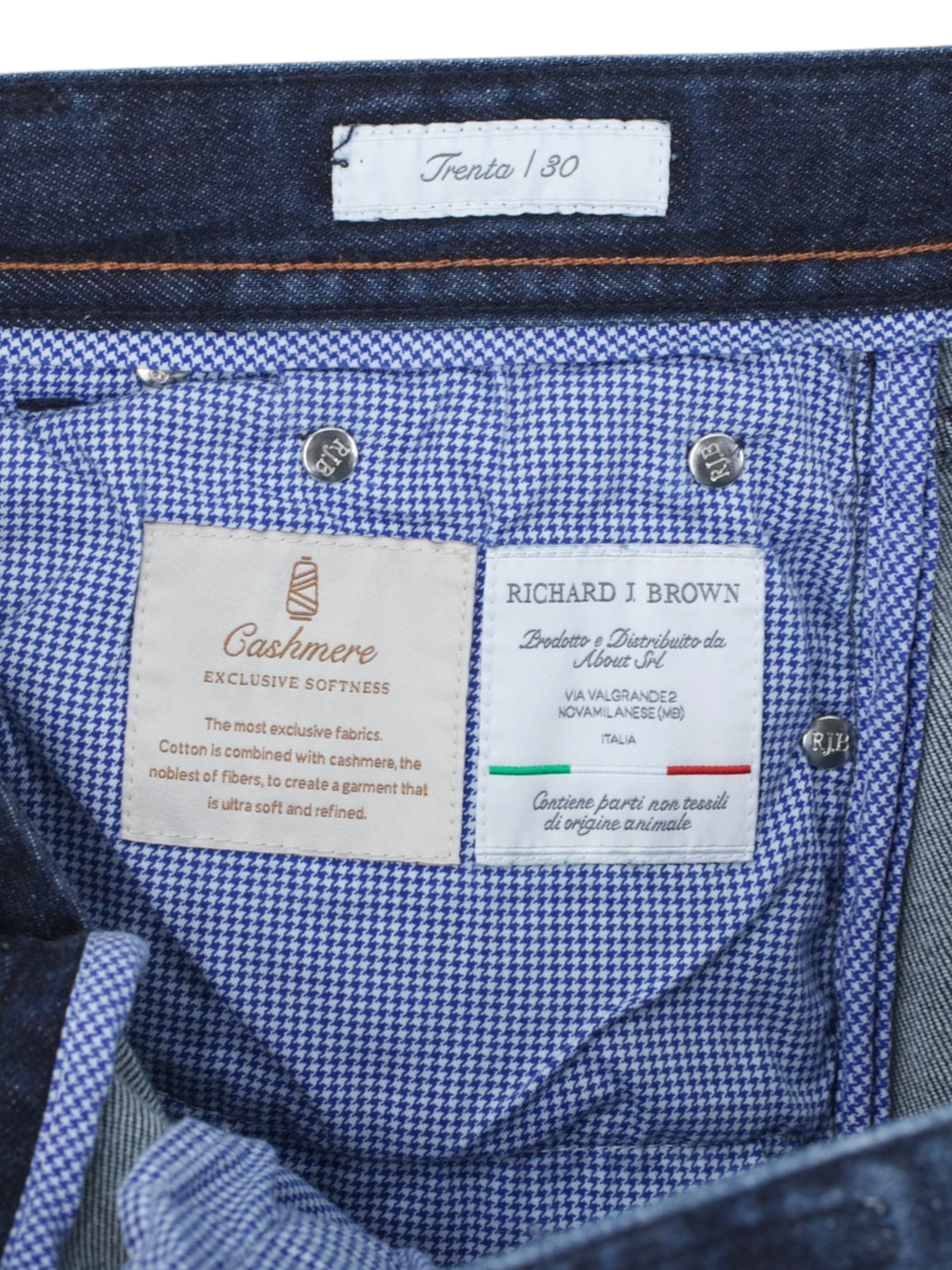 Richard J. Brown Dark Blue Cotton, Cashmere & Stretch Tokyo Jeans