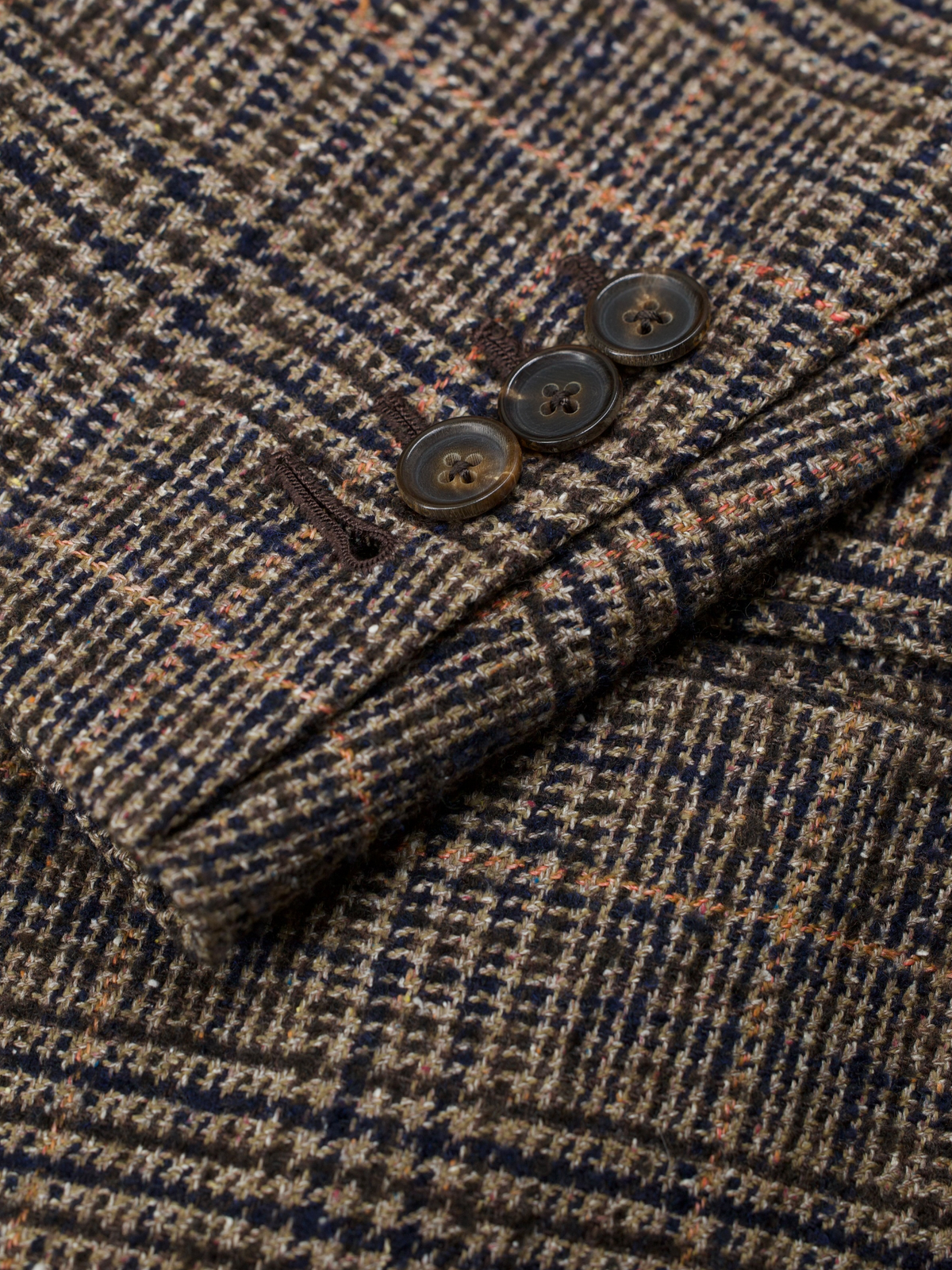 Caruso Light Brown & Orange Wool, Silk, Stretch & Cashmere Glencheck Jacket