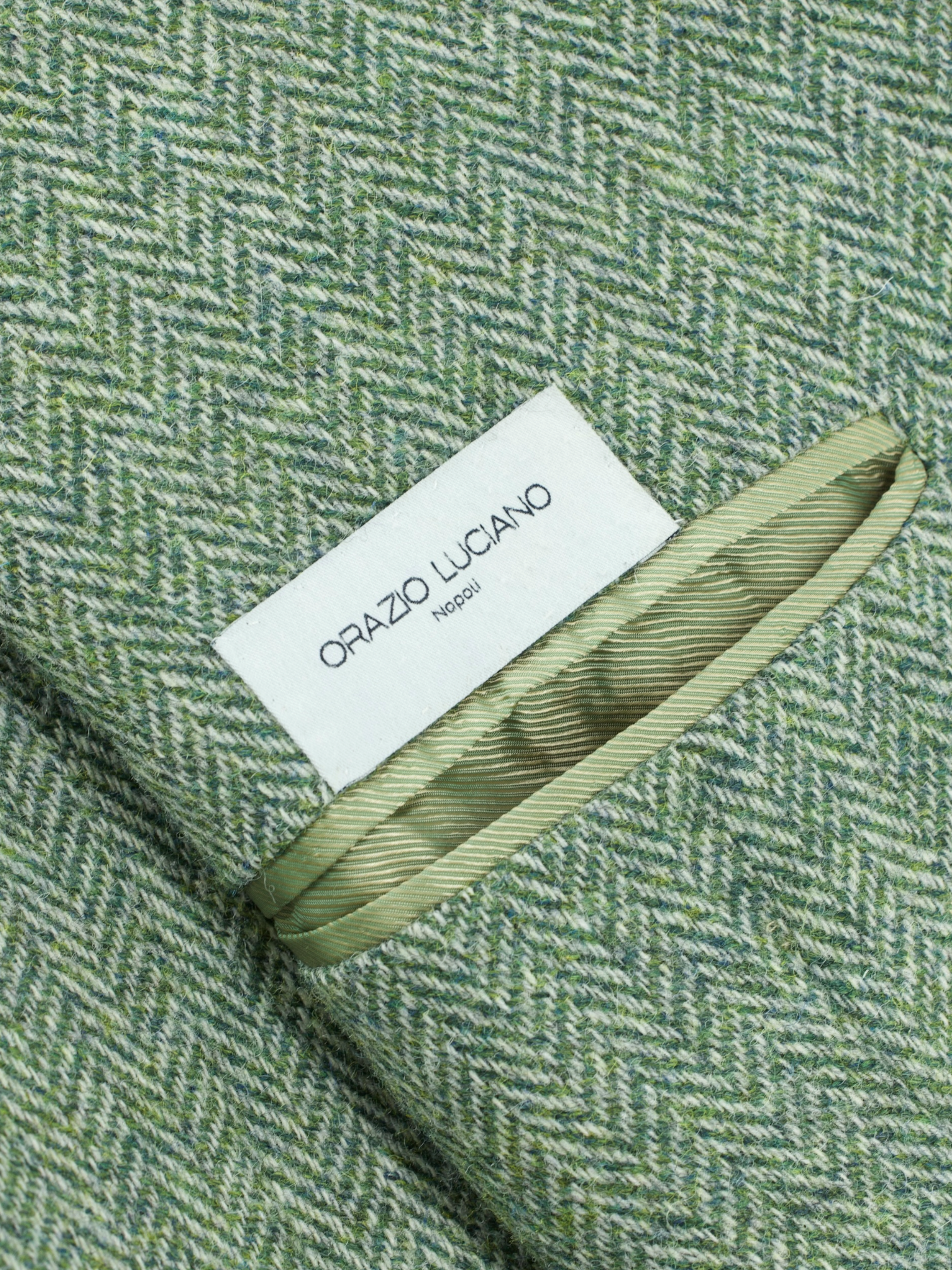 Orazio Luciano Pistache Green Tweed Norfolk-Inspired Herringbone Jacket