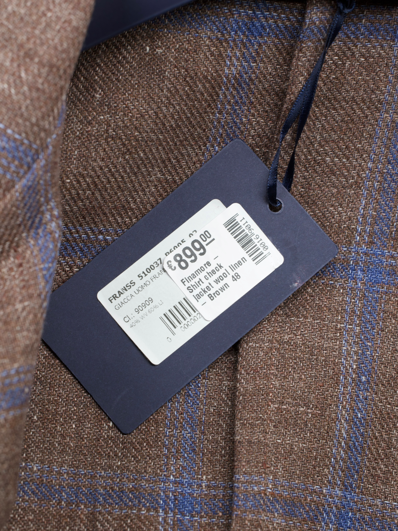 Finamore Brown & Blue Wool & Linen Checkered Shirt Jacket