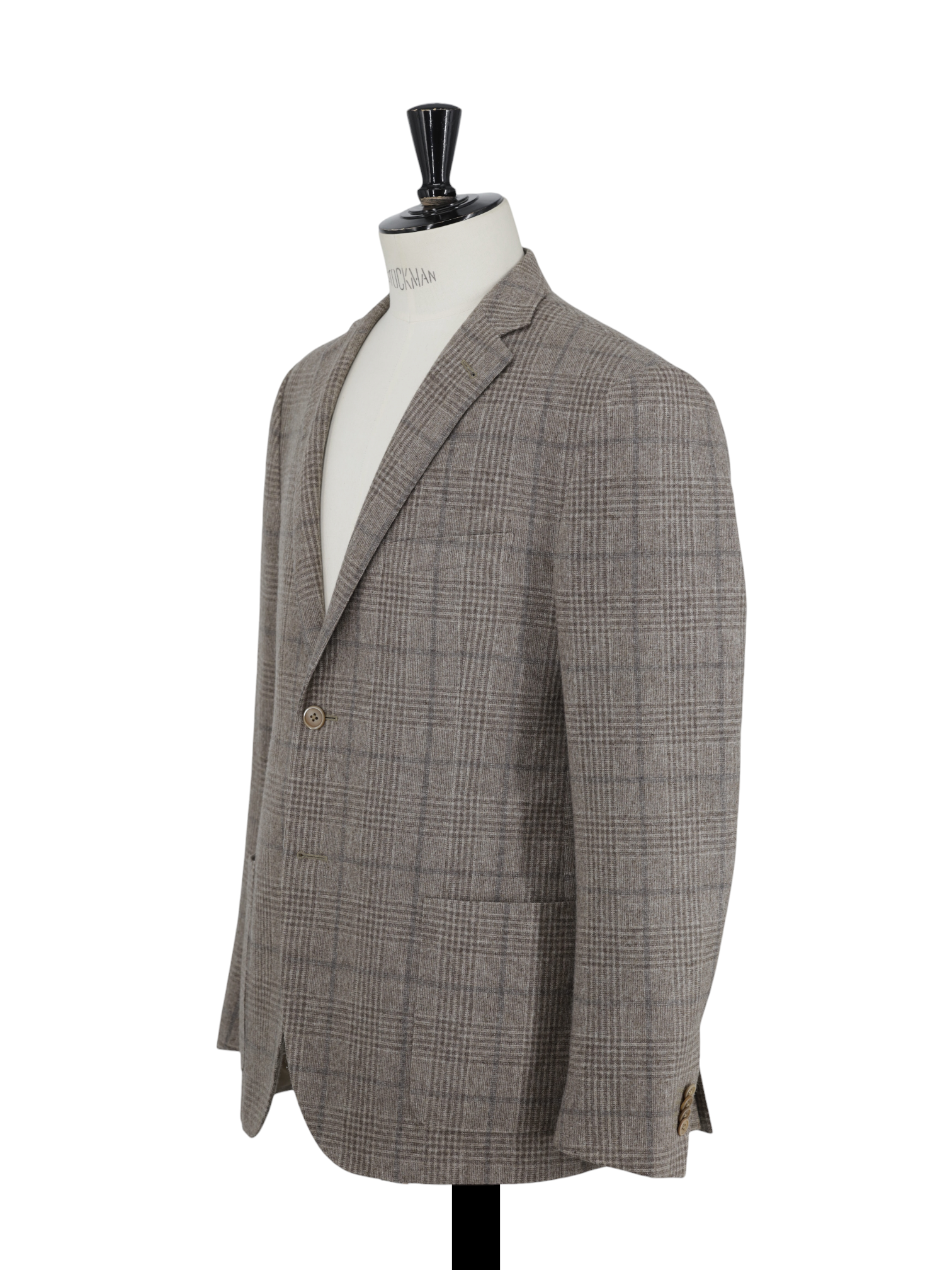 Corneliani Light Brown & Blue Wool-Cashmere Checkered Jacket