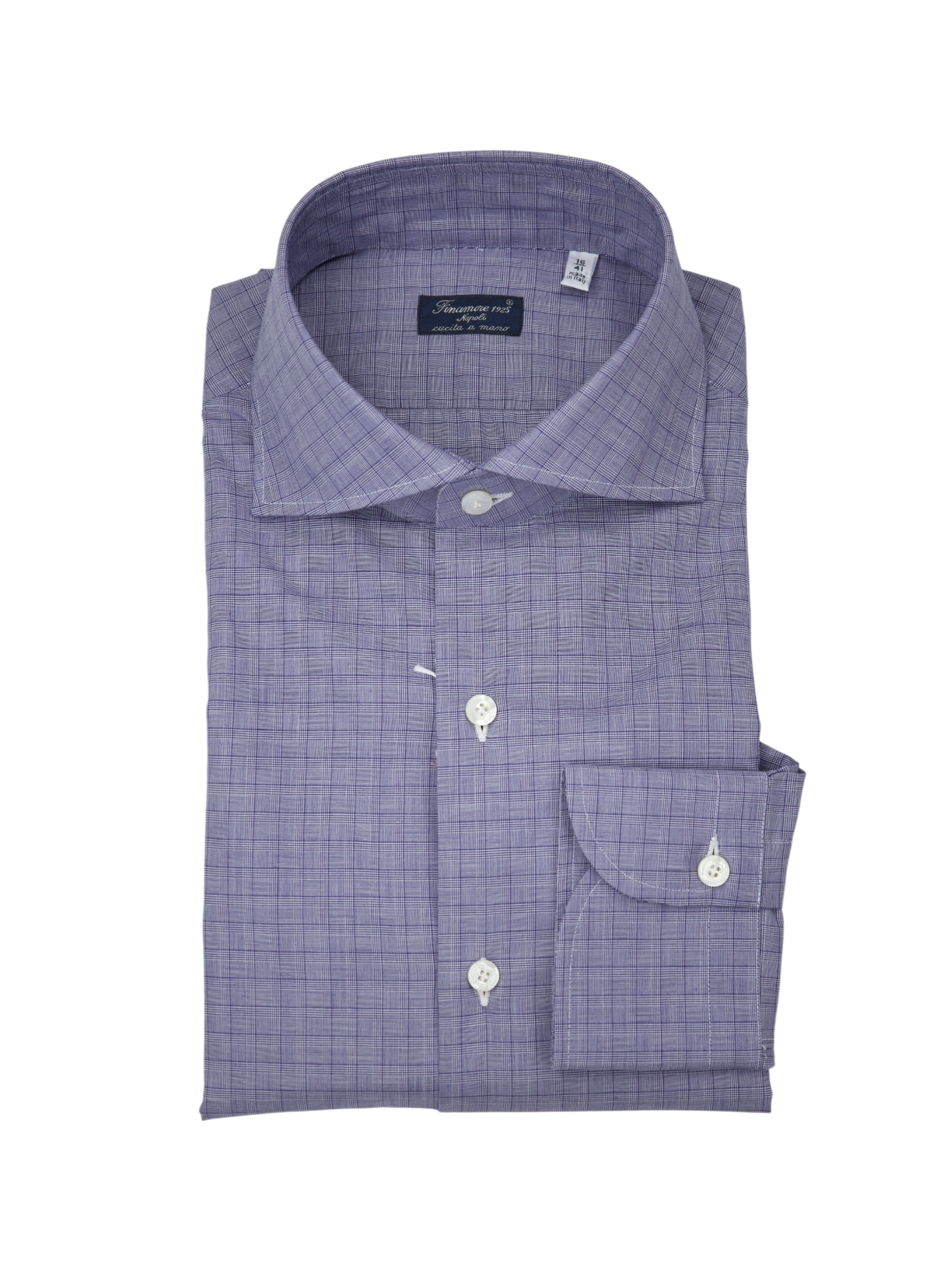 Finamore Steel Blue Glenplaid Cotton Shirt