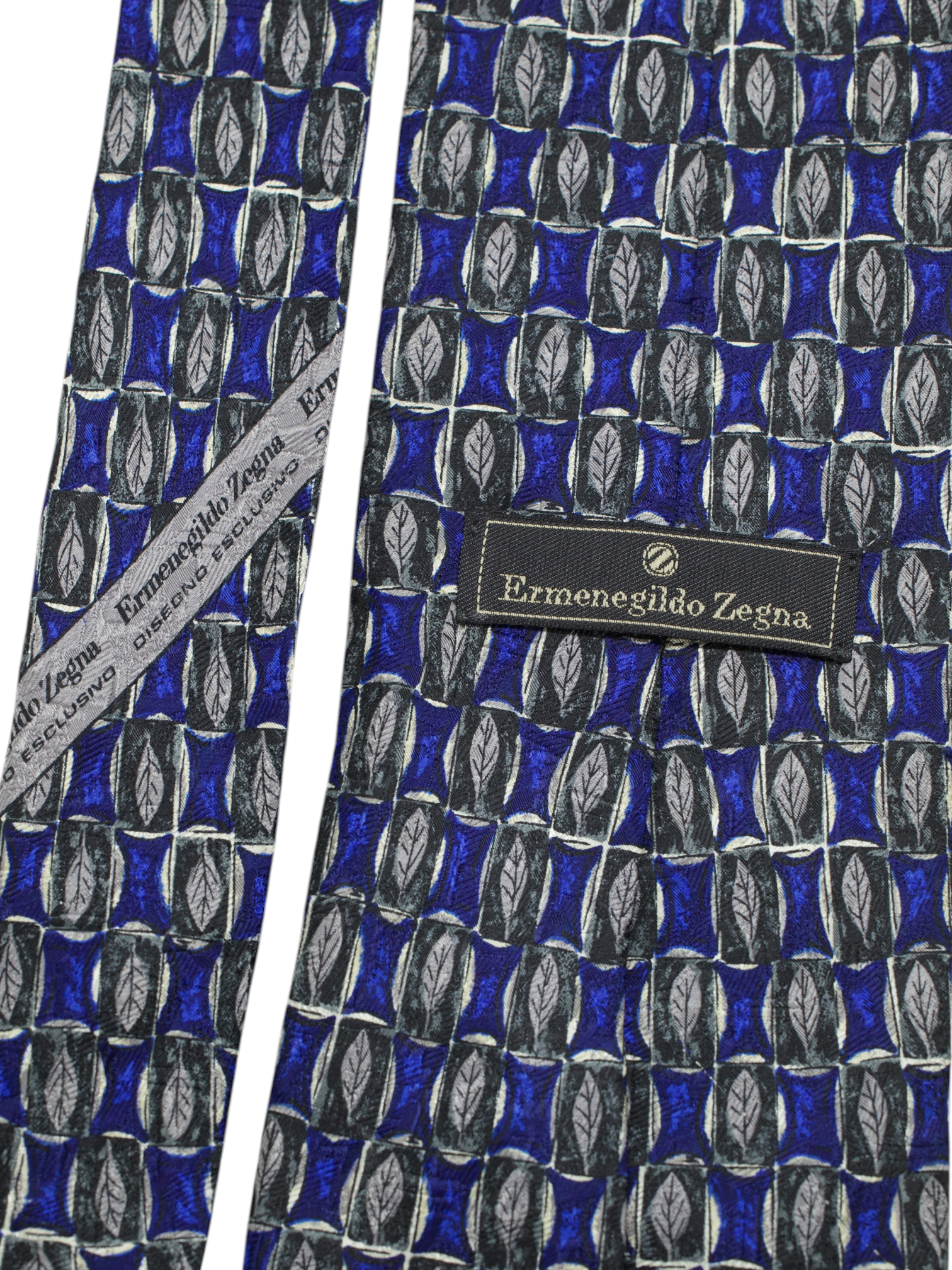Ermenegildo Zegna Royal Blue & Forest Green Vintage Silk Feather-Pattern Tie