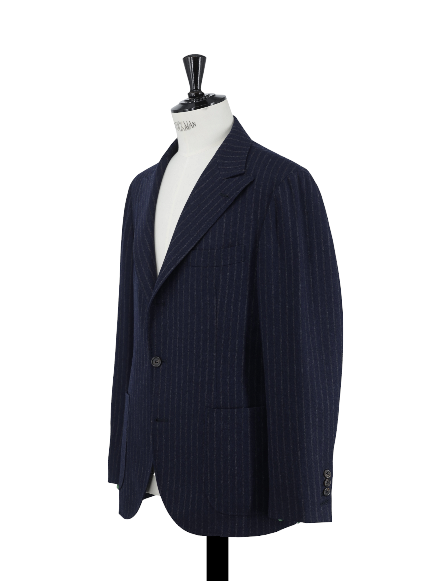 Brunello Cucinelli Navy & Light Brown Wool, Mohair & Cashmere Pinstripe Jacket