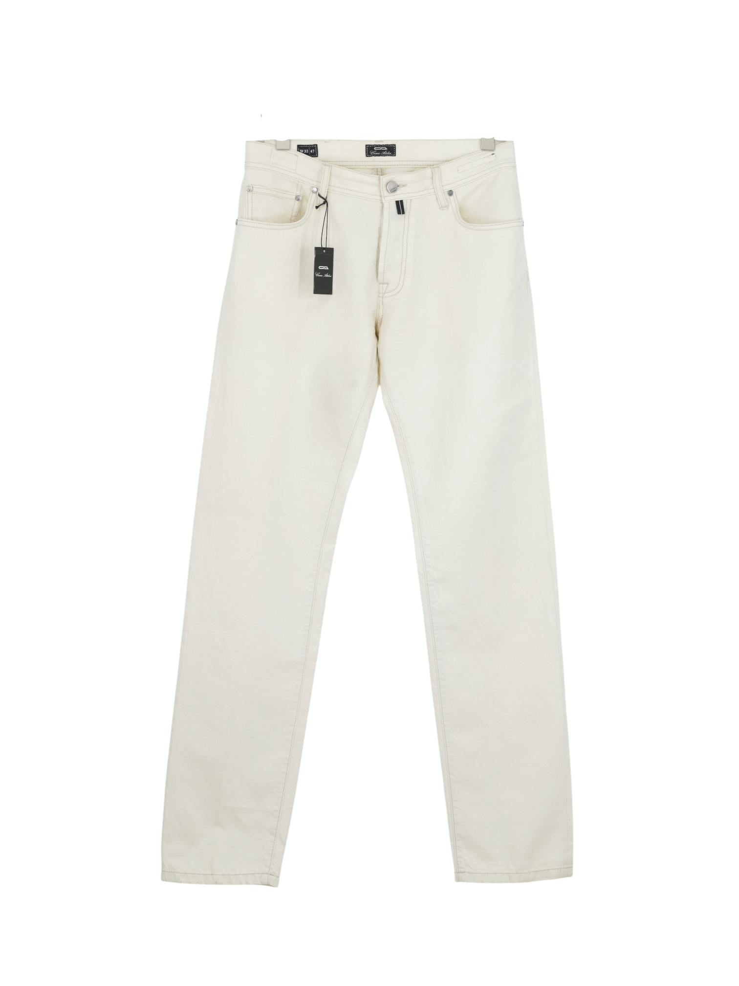 Cesare Attolini Creme Cotton & Linen Twill 5-Pocket Chino
