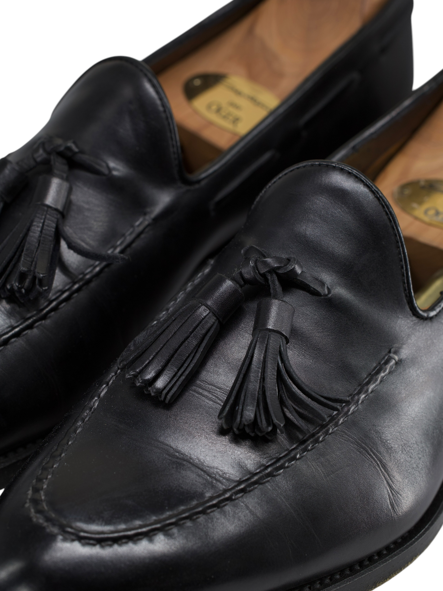 Santoni Black Calfleather Goodyear-Welted Tassel Loafers