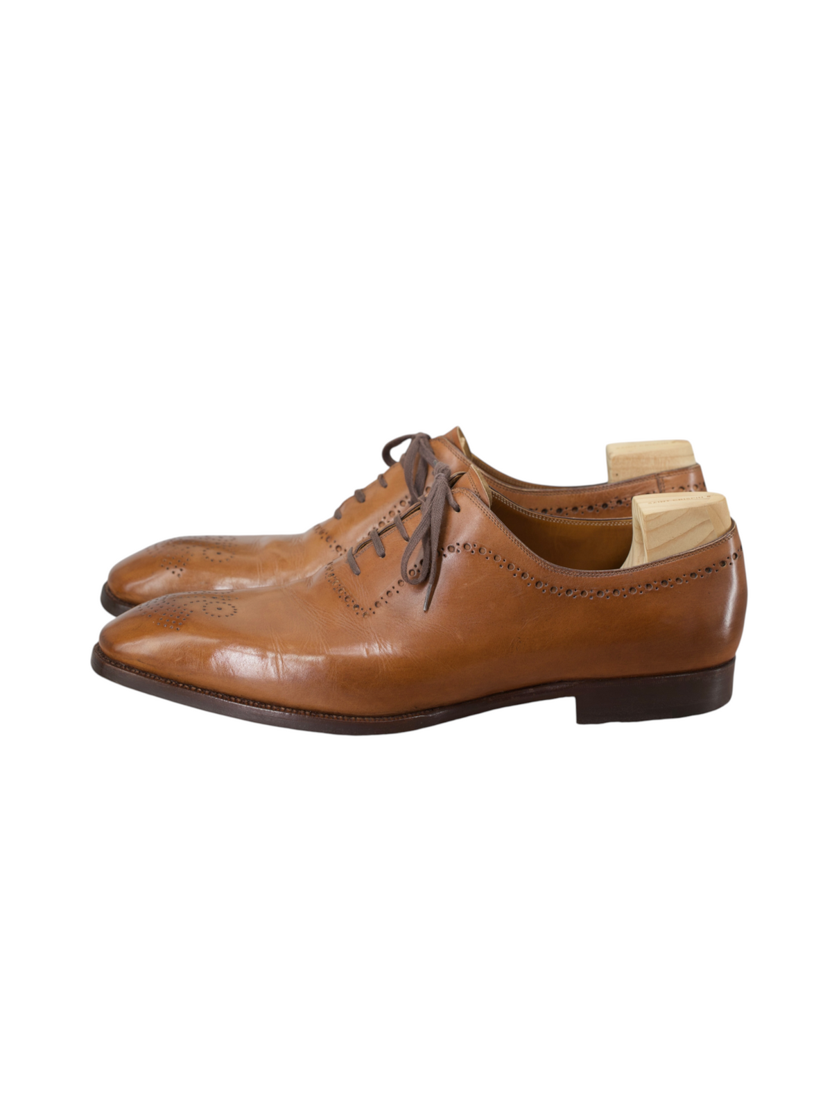 Saint Crispin's Cognac Brown Perforated Whole-Cut Oxford Shoes