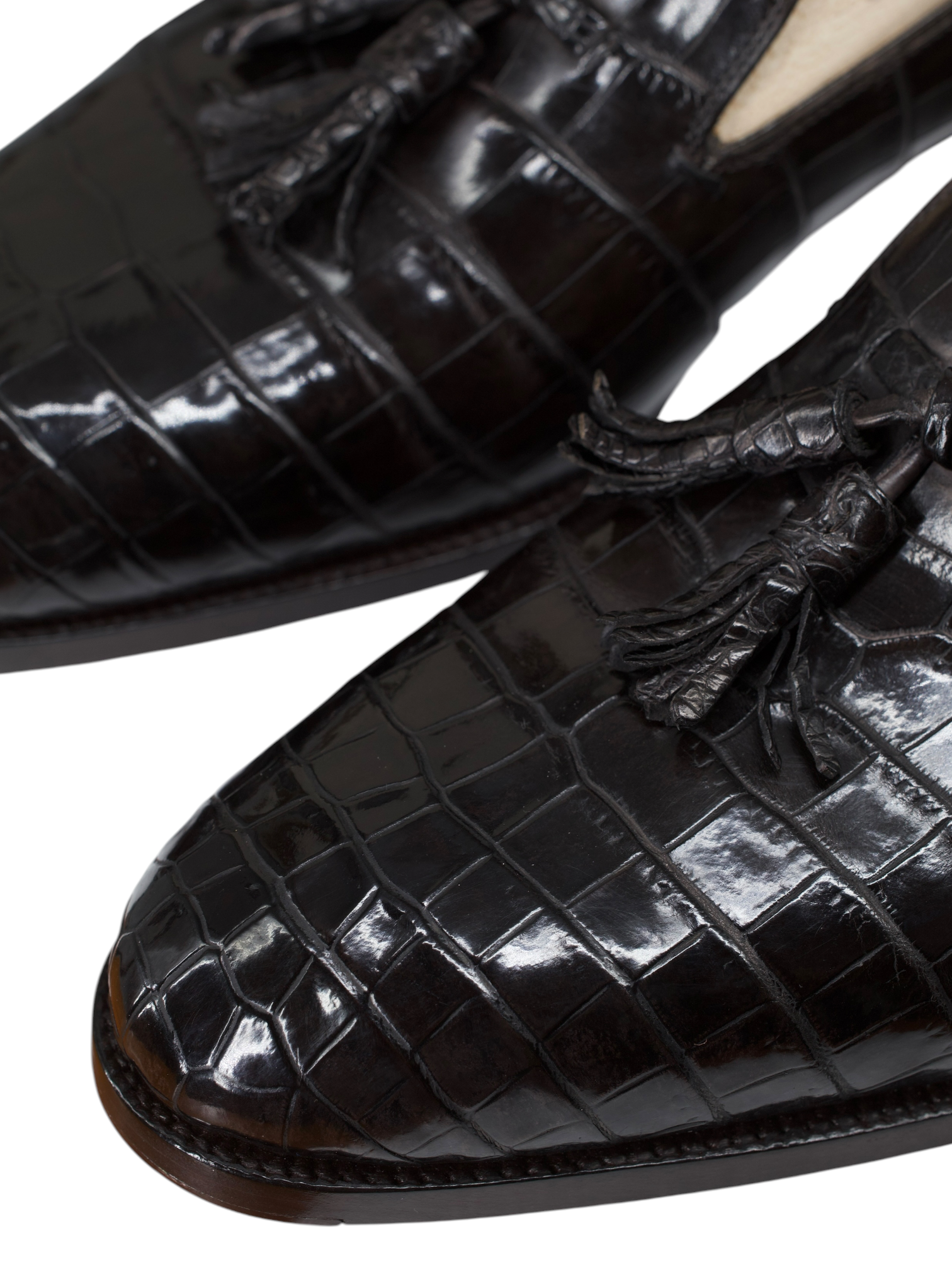 Saint Crispin's Dark Brown Alligator Leather "530T" Tassel Loafers