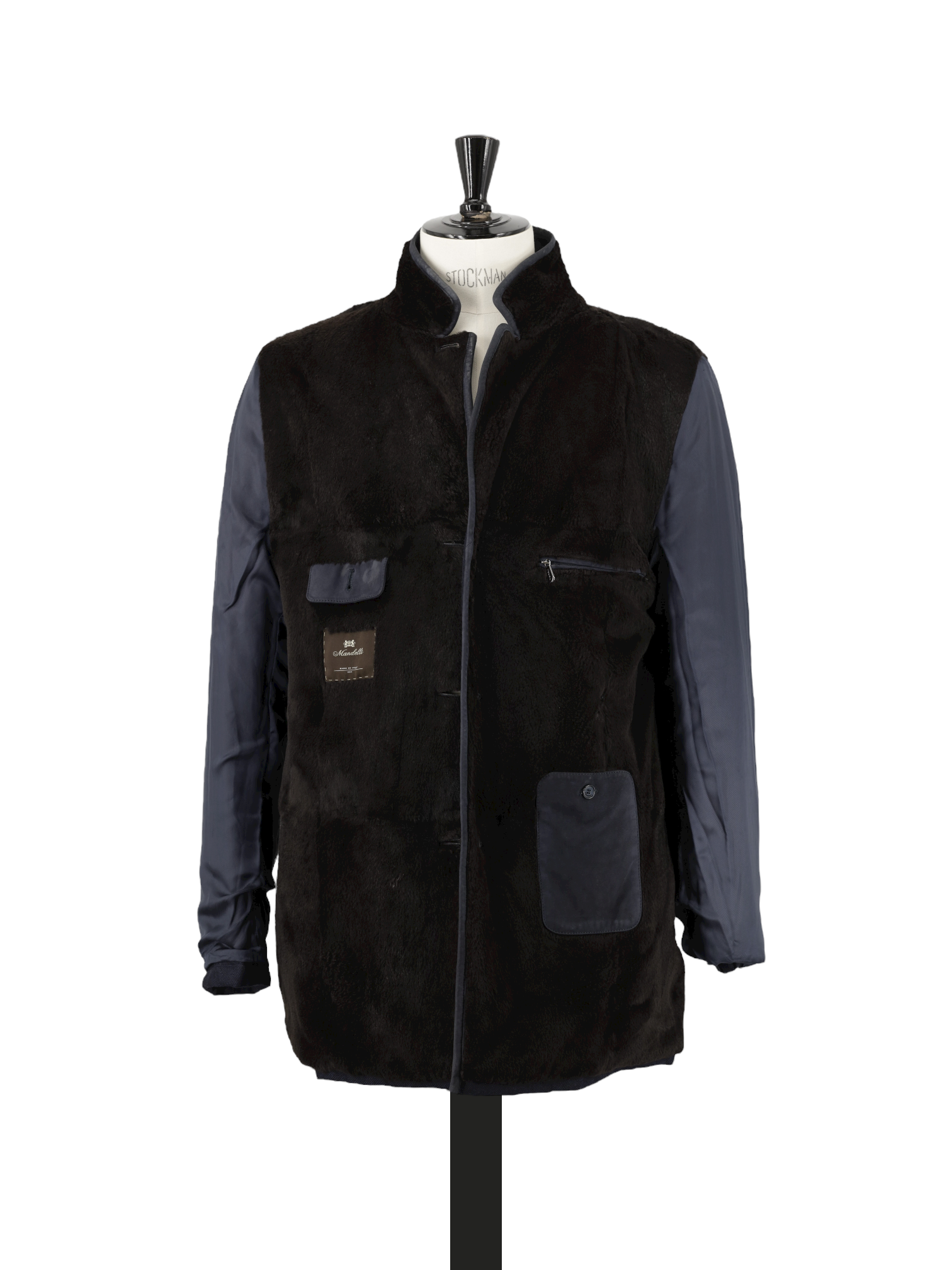 Mandelli Navy Storm System & Rabbit-Fur Lining Overcoat