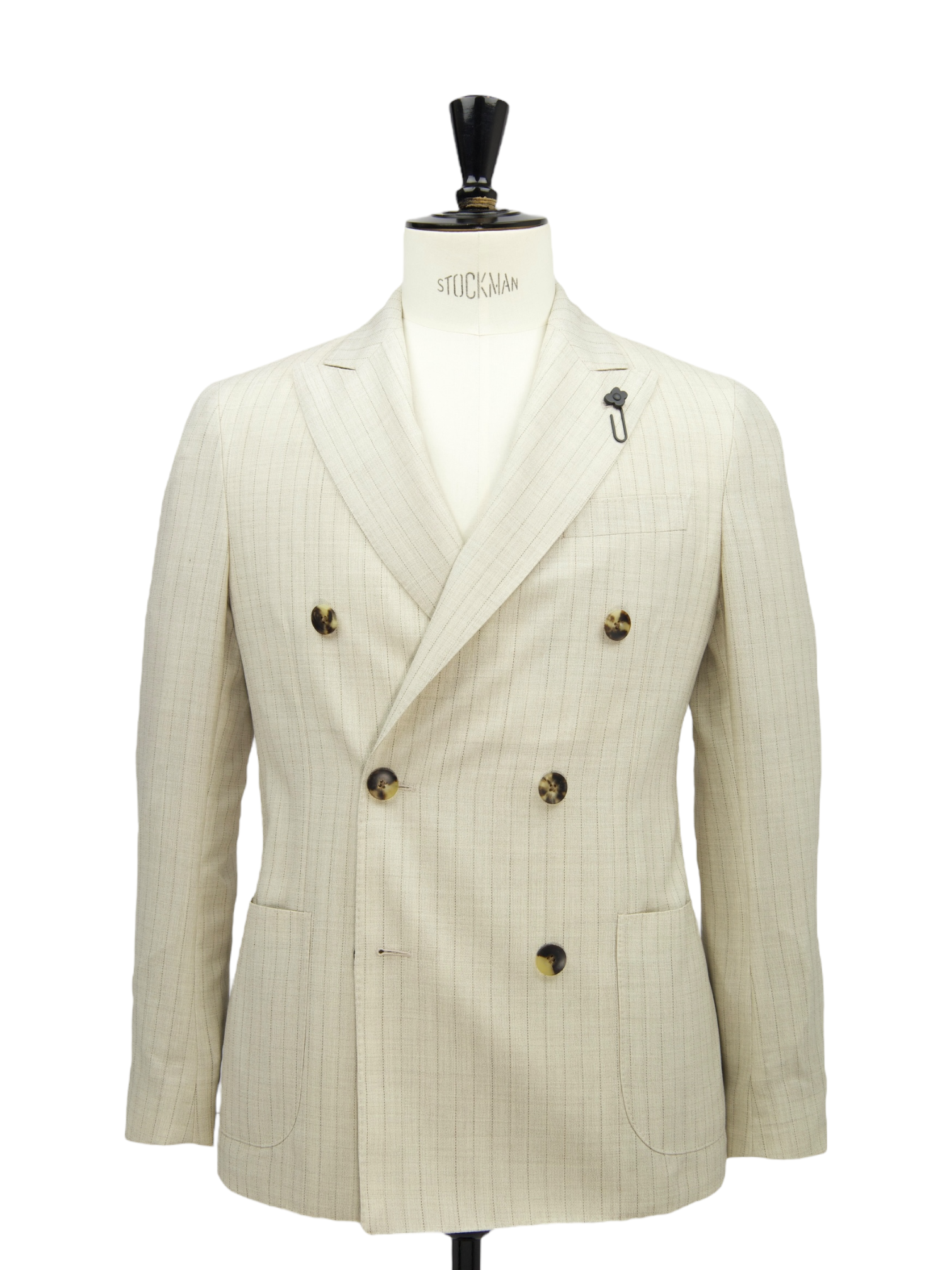 Lardini Sand Double Breasted Unlined Pinstripe Suit