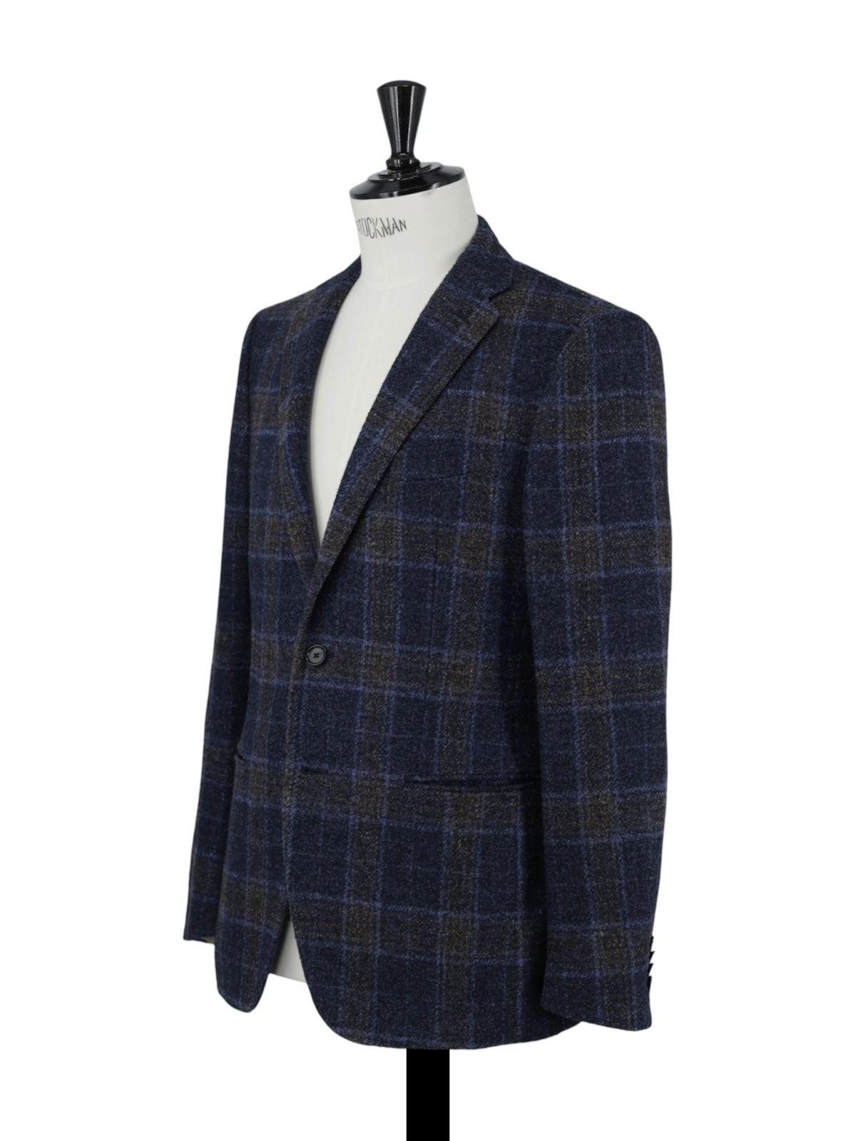 Caruso Blue & Brown Wool, Stretch, Silk & Linnen Boucle Checkered Jacket