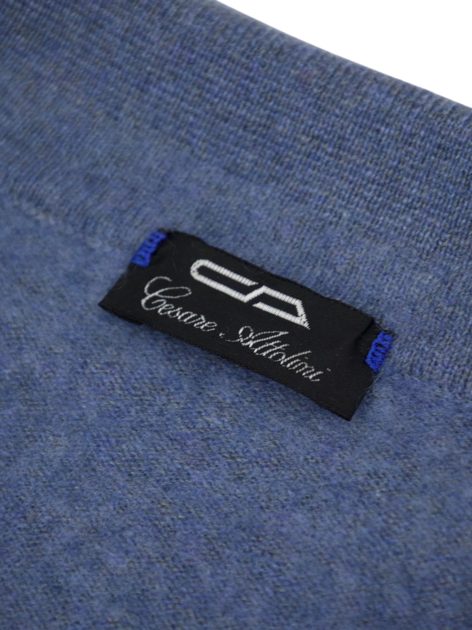 Cesare Attolini Steel Blue Cashmere & Linen Long Sleeve Polo