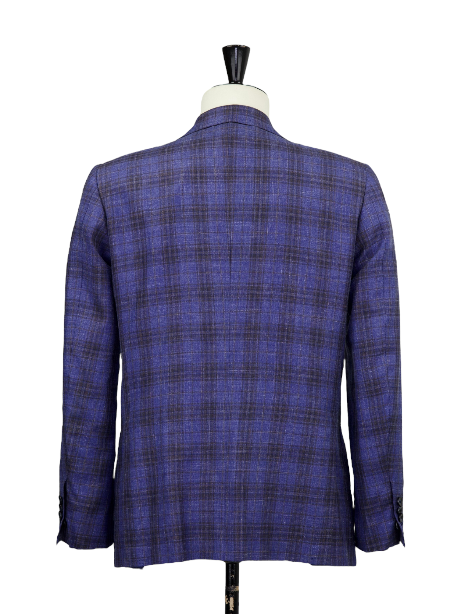 Kiton Denim Blue & Dark Brown Cashmere, Silk & Linen Glenplaid "Lasa" Jacket