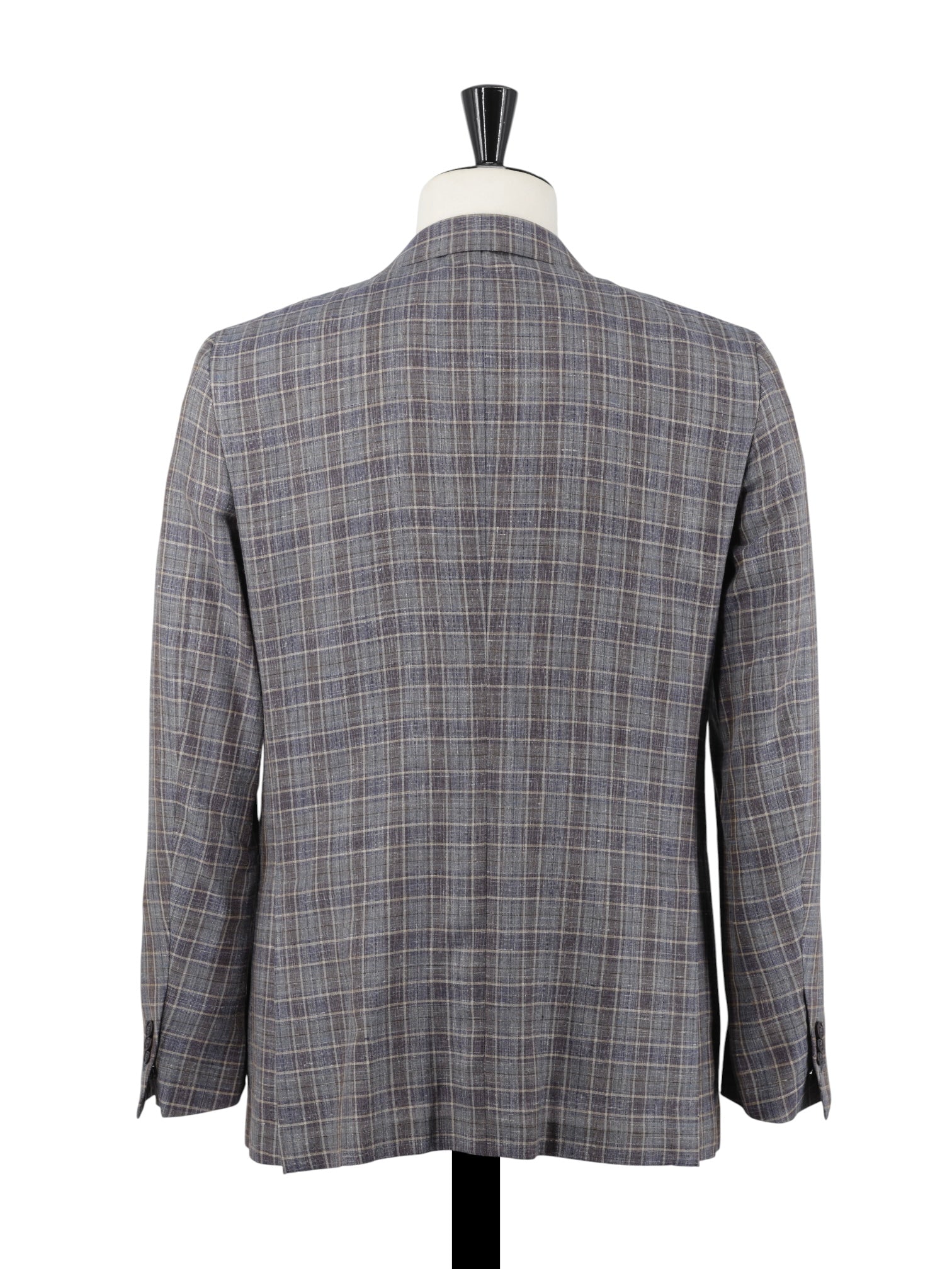 Ermenegildo Zegna Taupe & Wine Red Wool, Silk & Linen Checkered Jacket