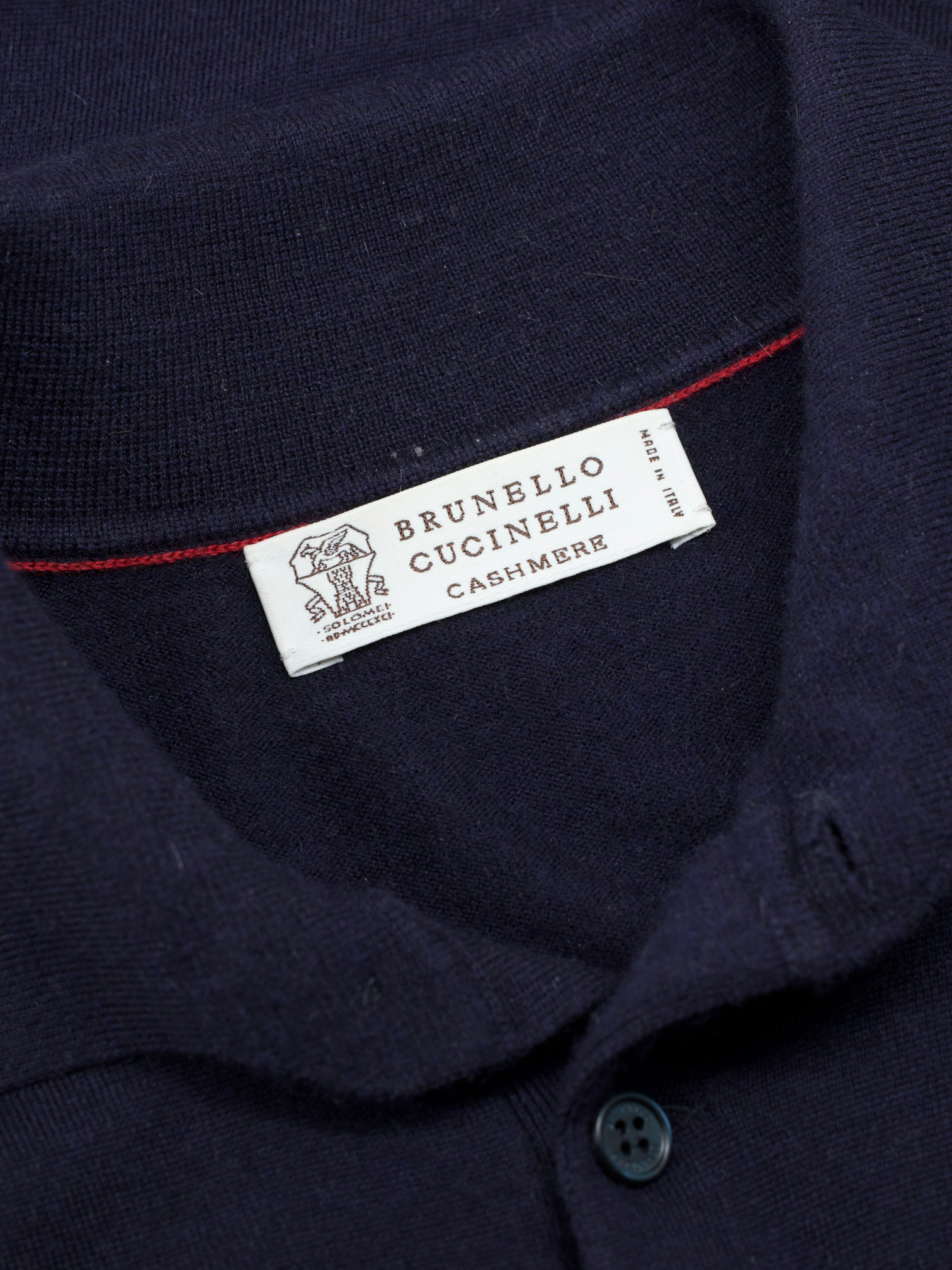 Brunello Cucinelli Navy Wool & Cashmere Long-Sleeve Polo