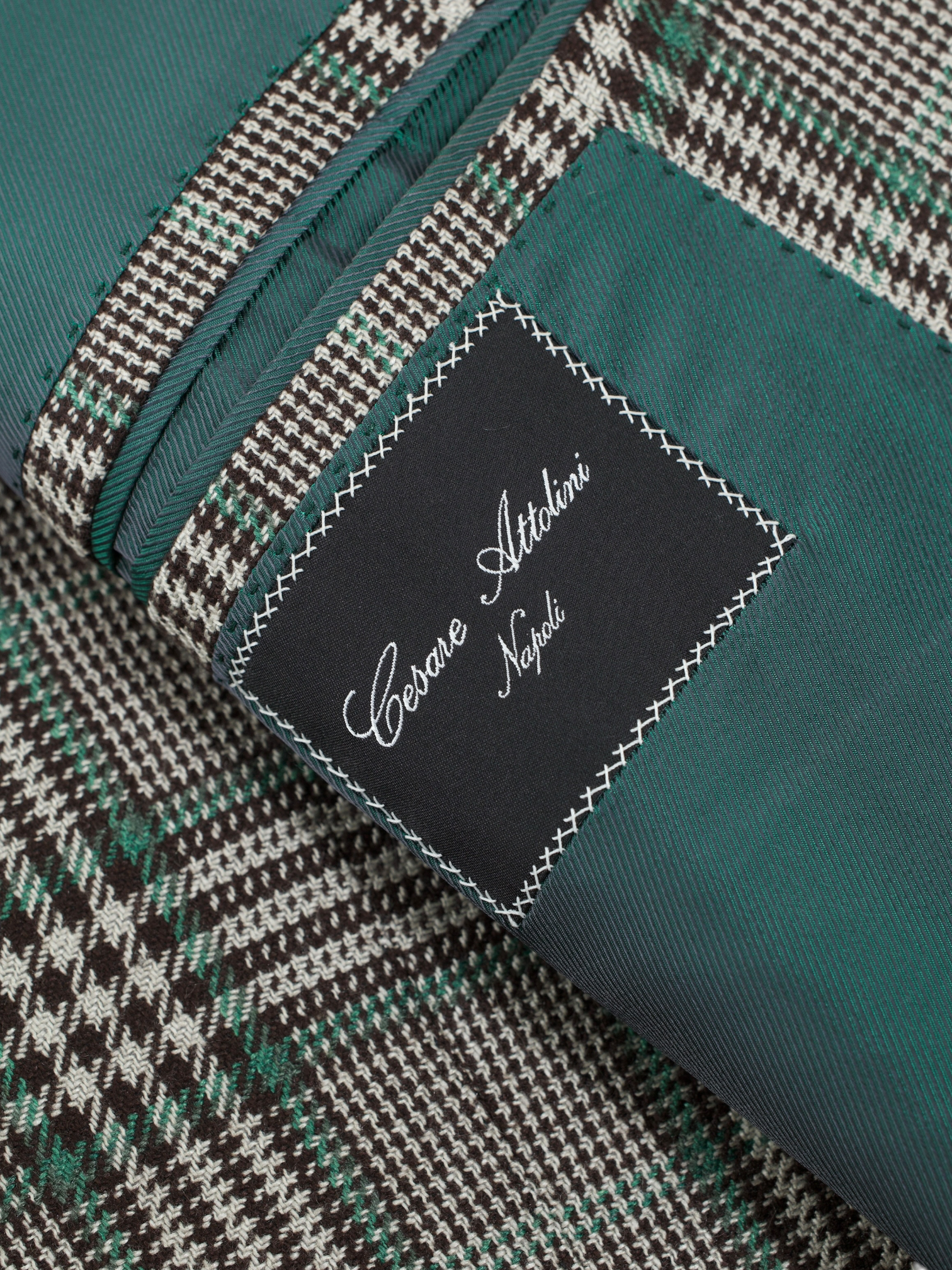 Cesare Attolini Grey & Green SIlk & Cashmere Checkered Jacket