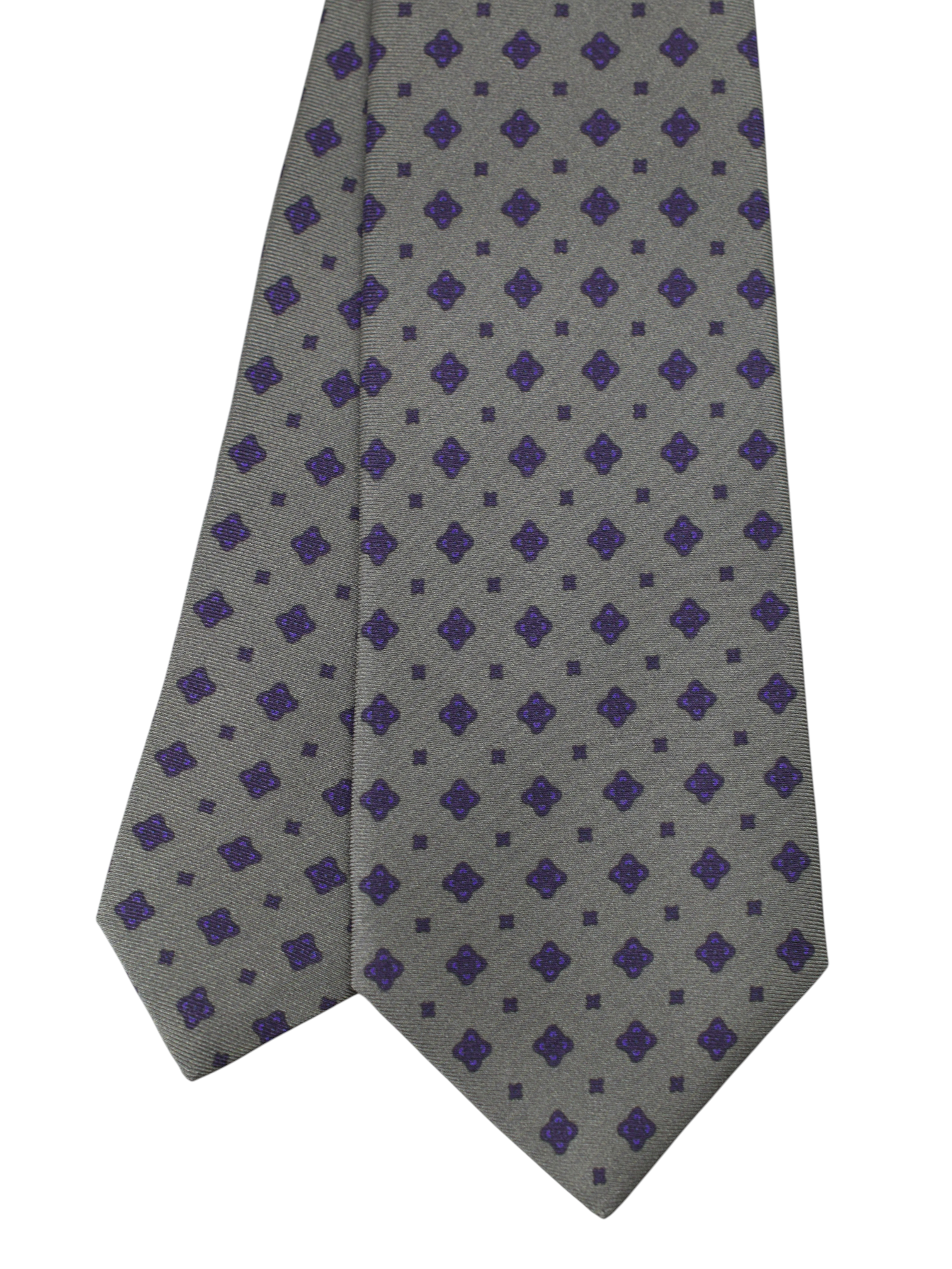 Kiton 5-Fold Warm Taupe & Purple Silk Geometric Tie