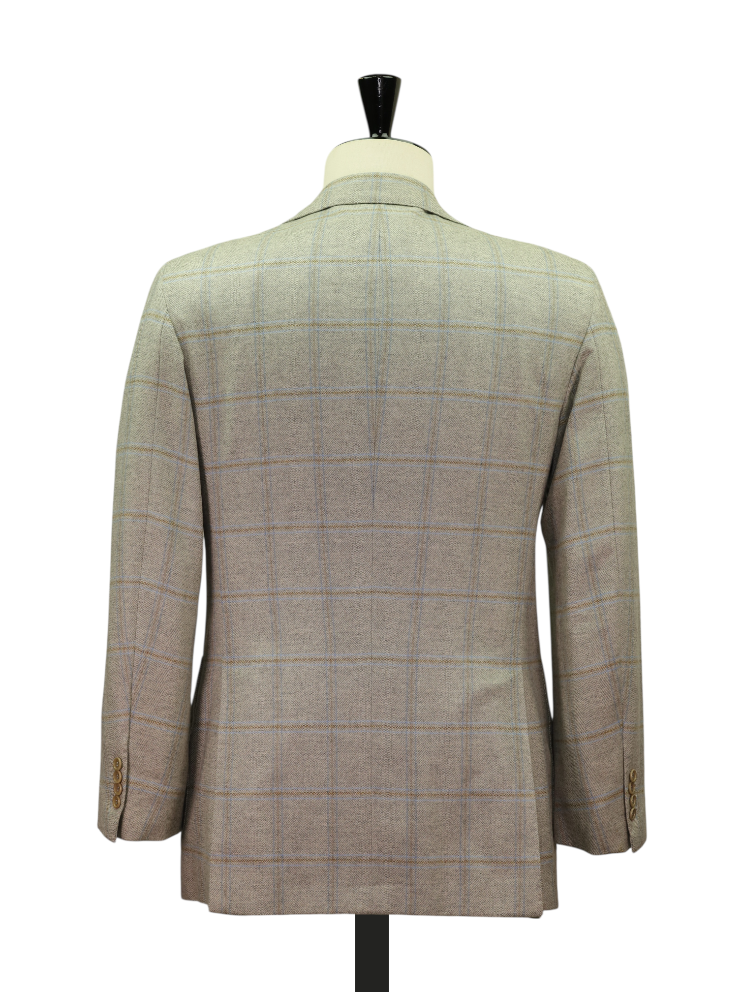 Kiton Light Grey, Brown & Blue Pure Cashmere Windowpane Jacket