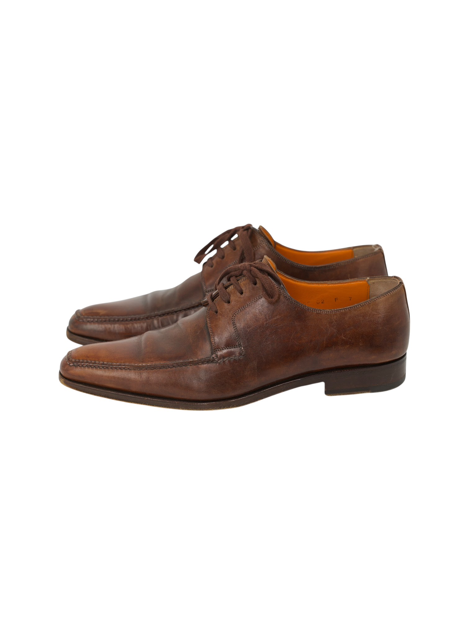 Santoni Brown Calfleather Handpainted Derby Shoes