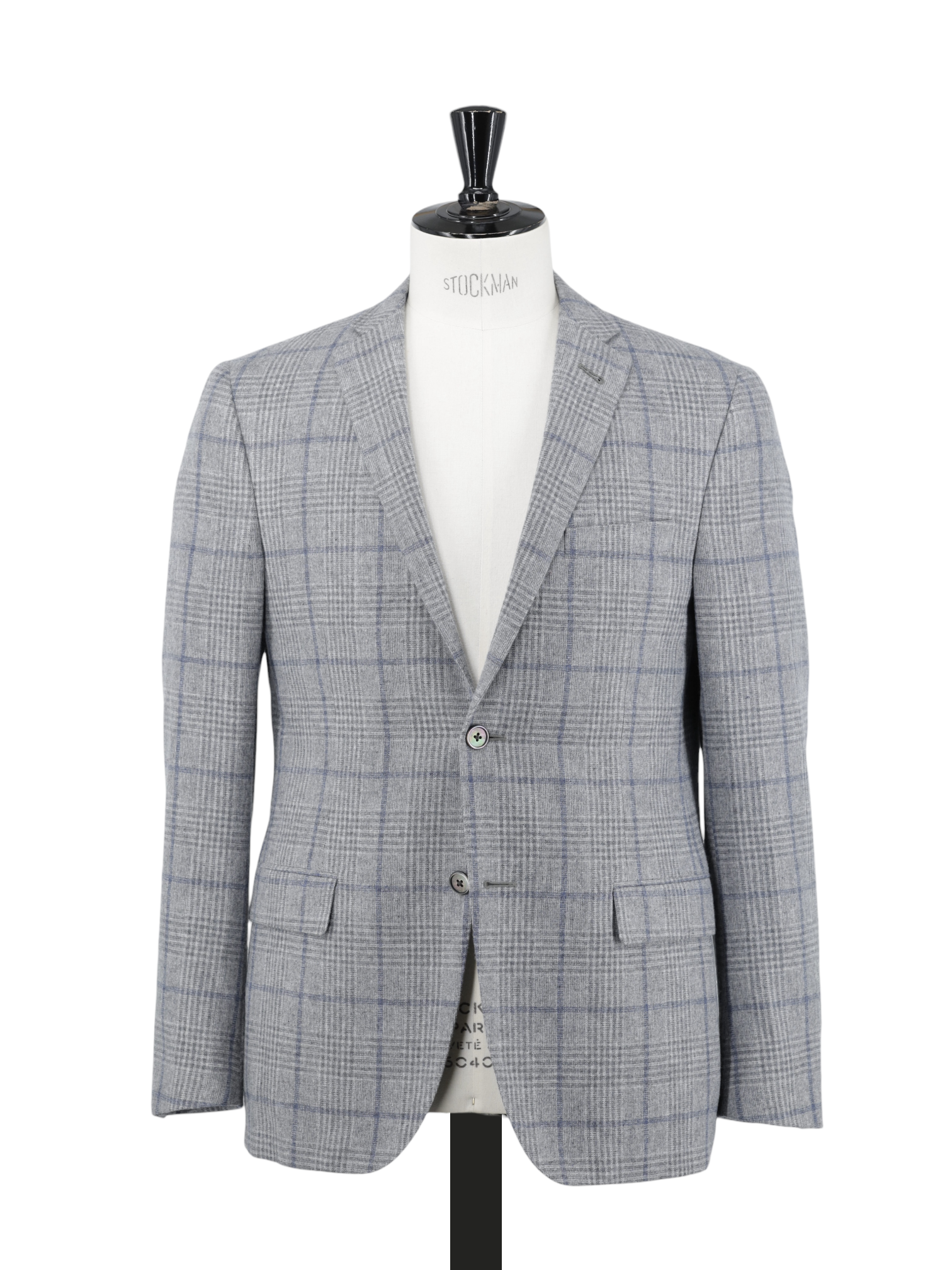 Corneliani Light Grey & Blue Wool-Cashmere Checkered Jacket