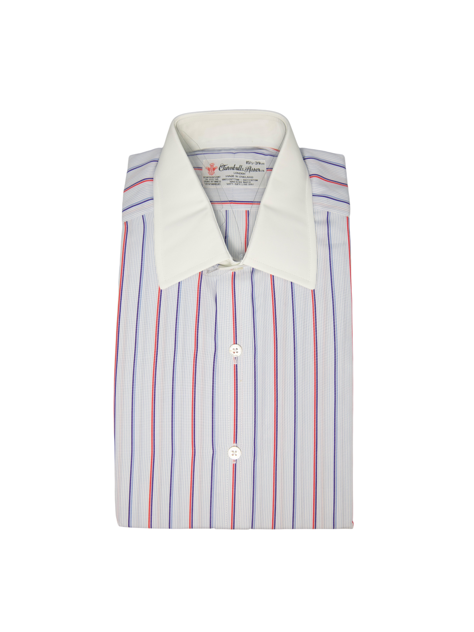 Turnbull & Asser Blue & Red Contrast Collar Striped Shirt