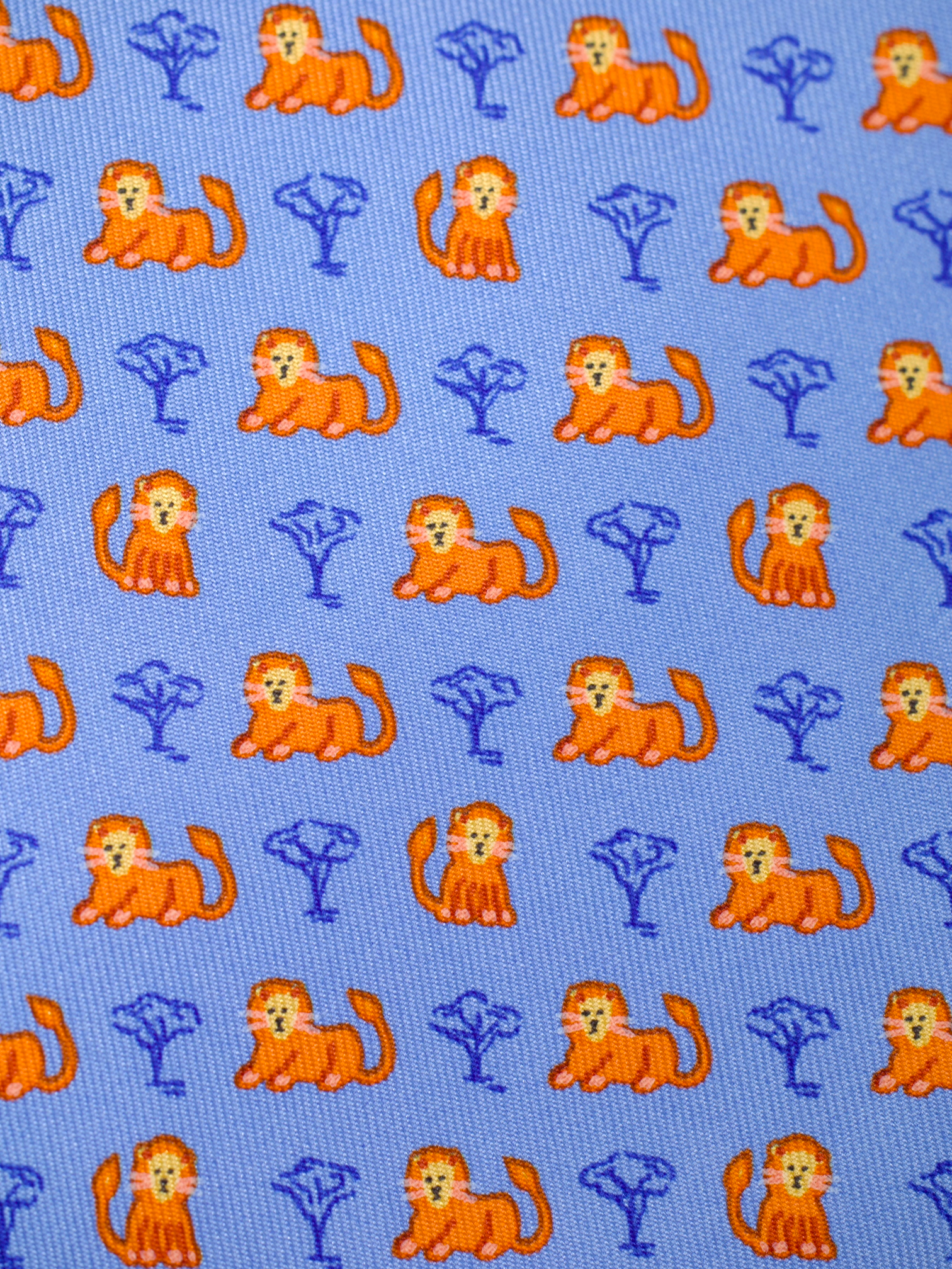 Hermès x ING Private-Banking Light Blue & Orange Lion-Pattern Tie