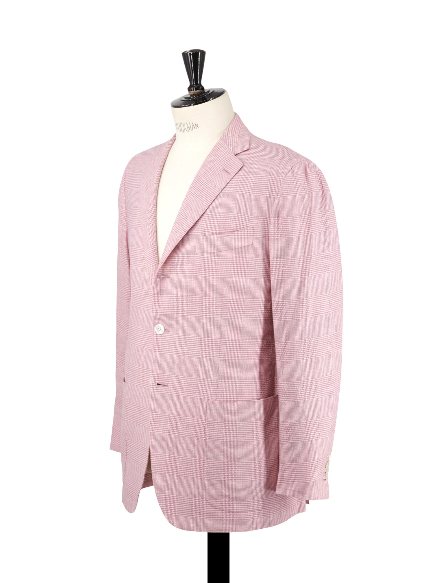 Kiton Soft Pink Wool, Linen & Lyocell Seersucker Prince of Wales Jacket