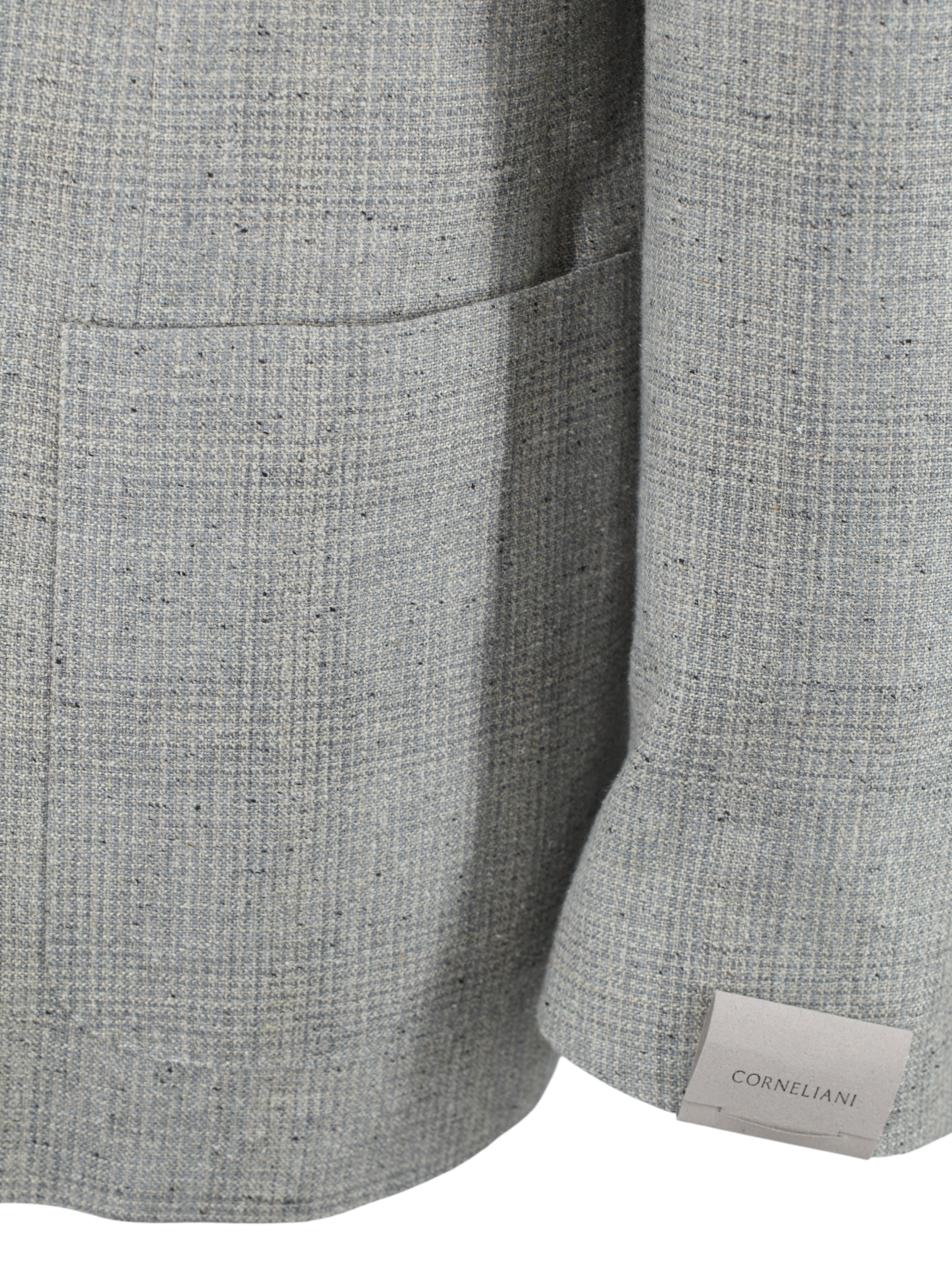 Corneliani Marlbled Greige Double-Breasted Silk, Linen & Wool Jacket