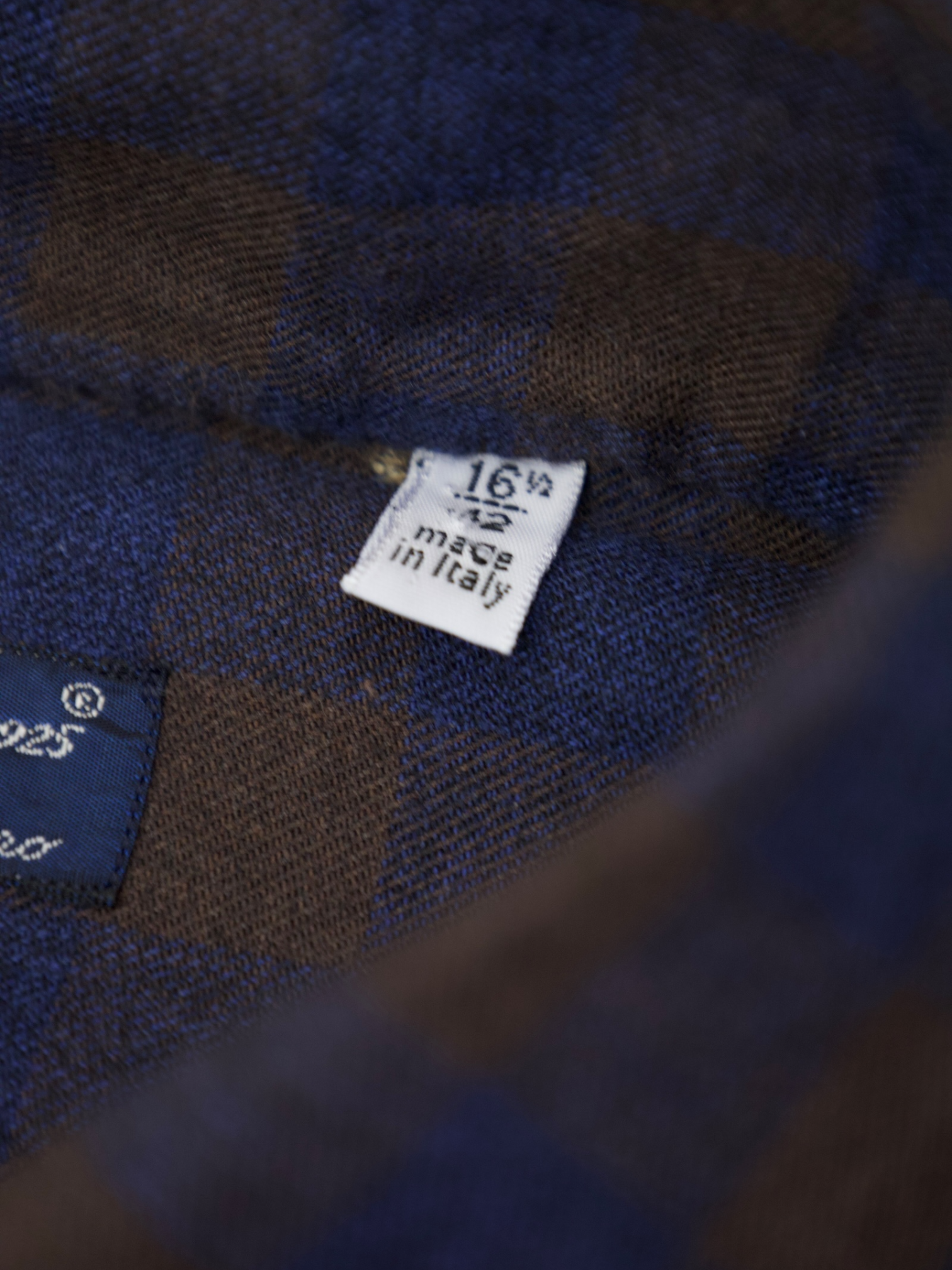 Finamore Navy & Chocolate Brown Cotton-Flannel Checkered Shirt