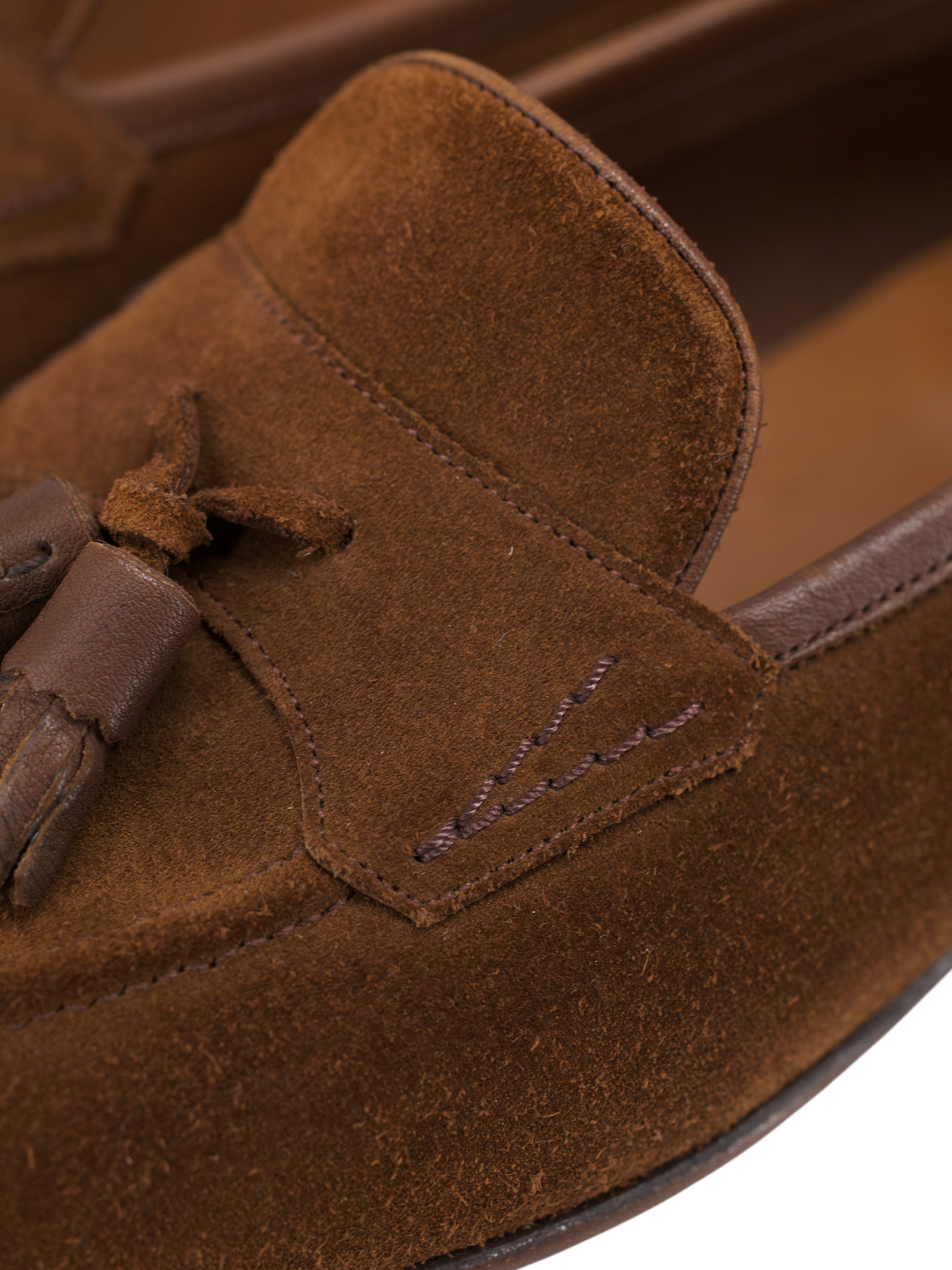 Edward Green Brown Baby-Calf Suede Portland Unlined Tassel Loafer